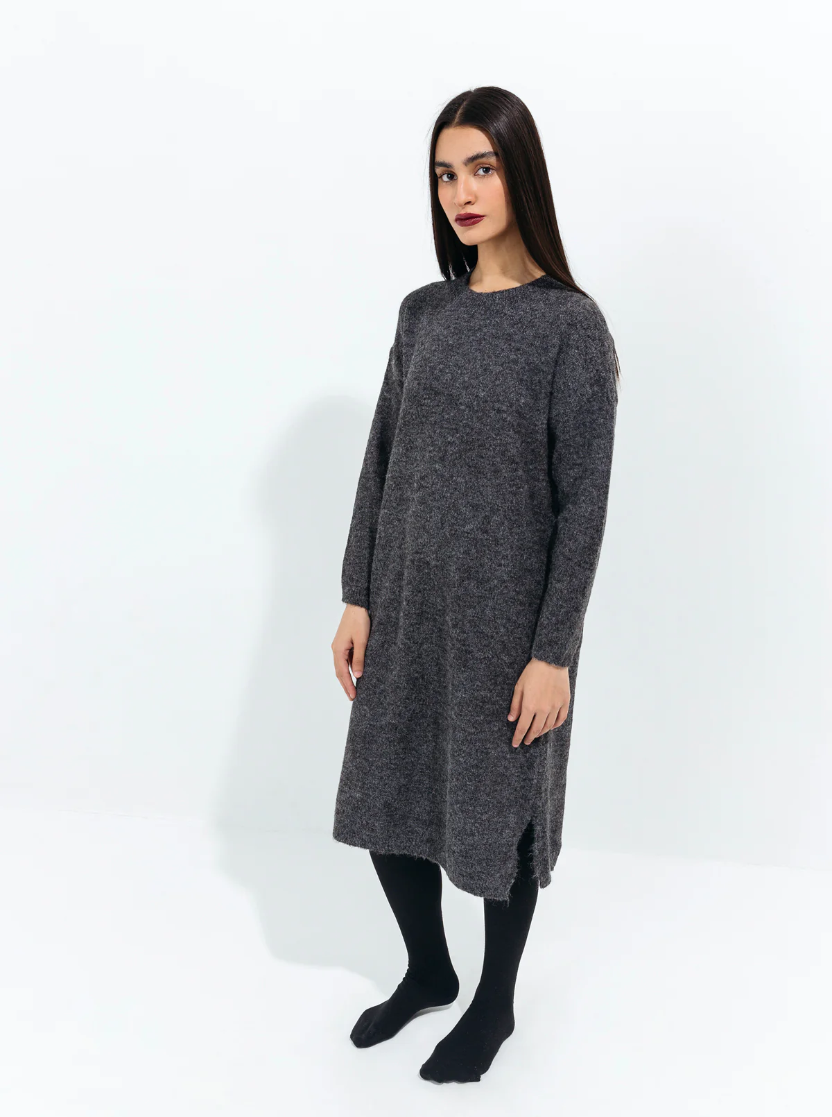BLACK MELANGE FUZZY KNIT PULLOVER - Image 3