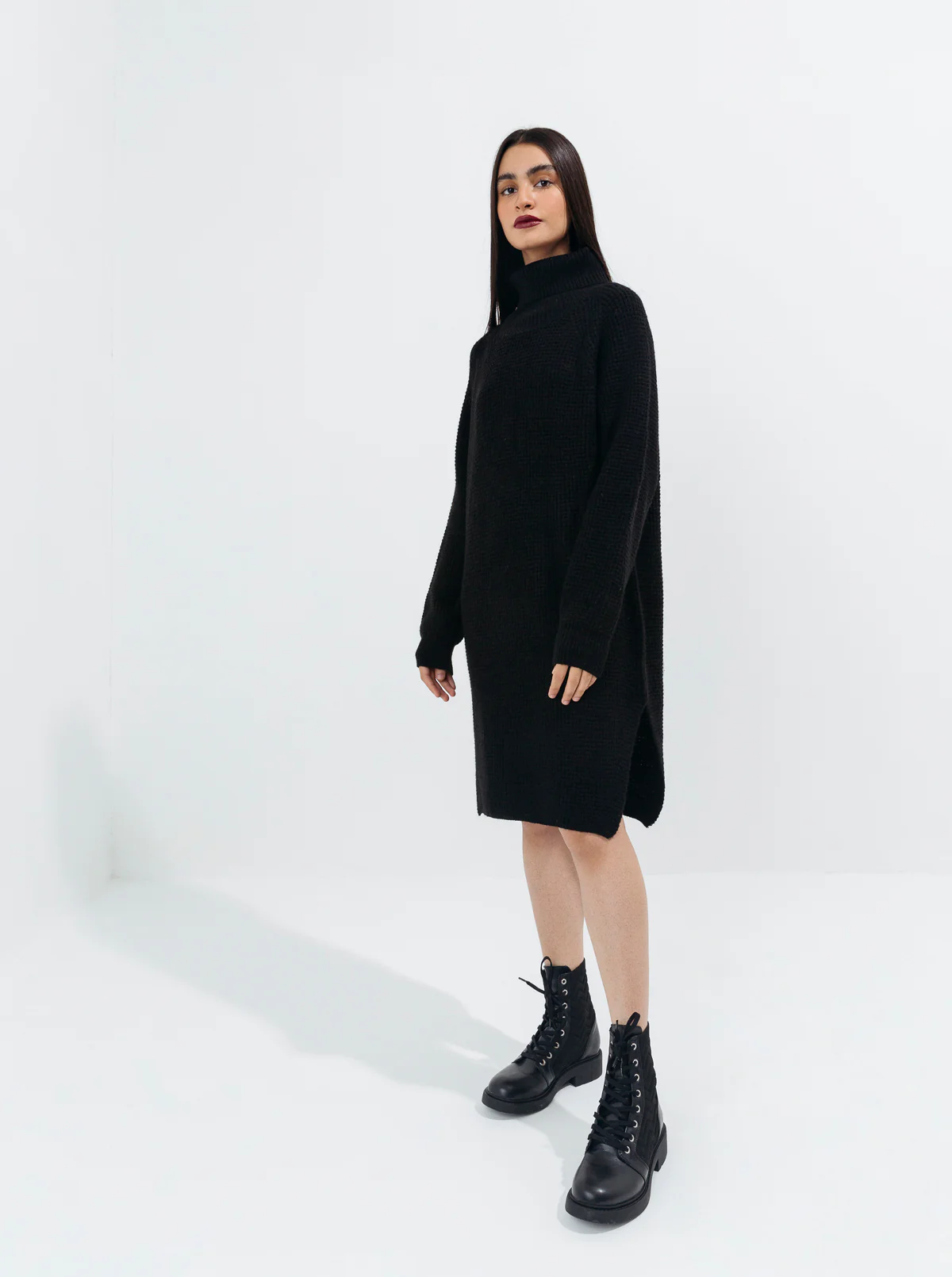 BLACK PURL KNIT LONG SWEATER - Image 2
