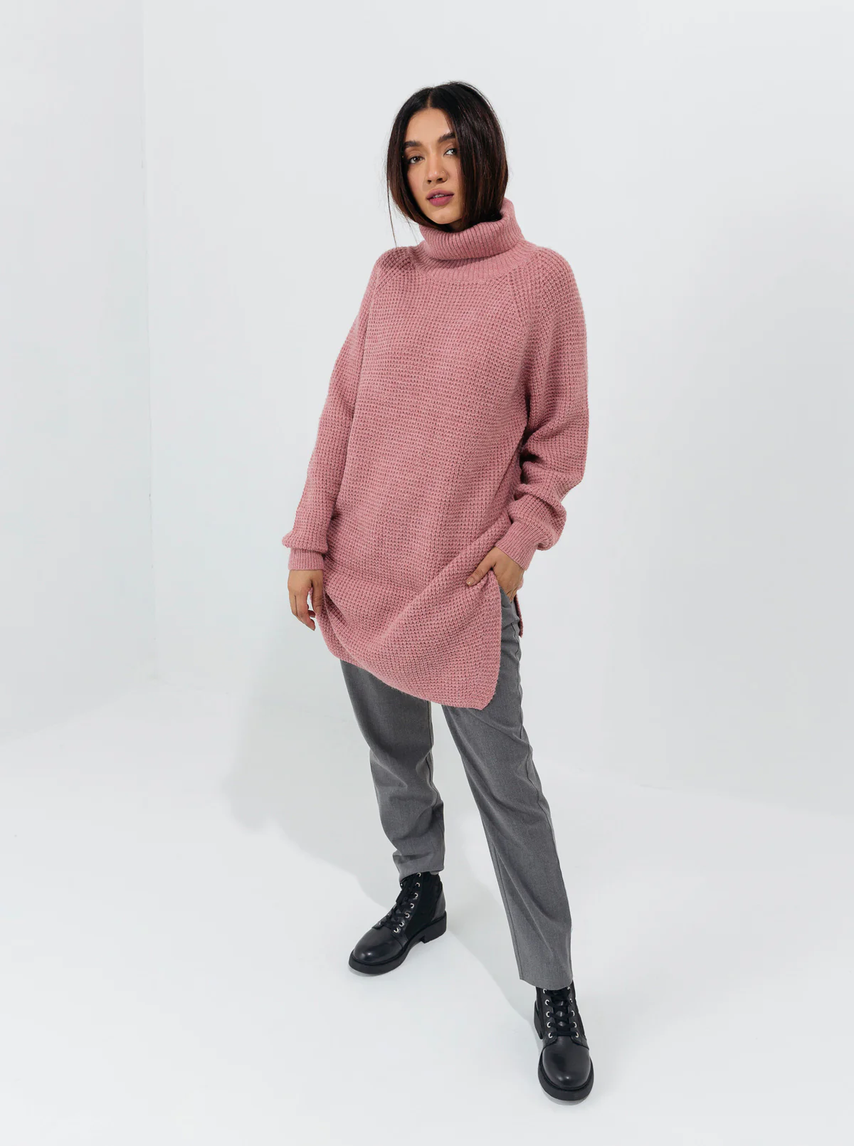 BLUSH PINK PURL KNIT LONG SWEATER - Image 3