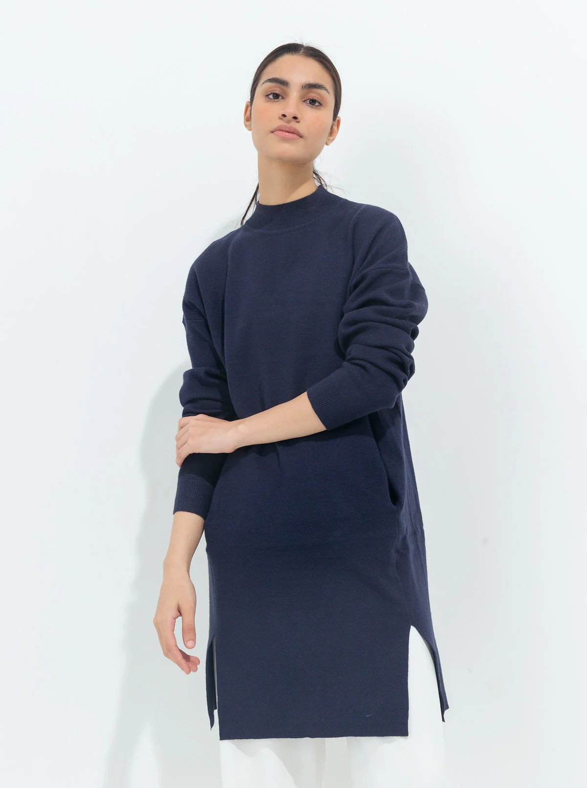 BLUE FRONT SLIT PULLOVER TUNIC - Image 2
