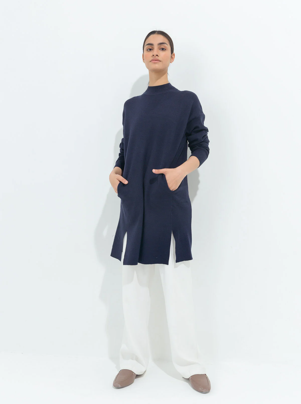 BLUE FRONT SLIT PULLOVER TUNIC - Image 3