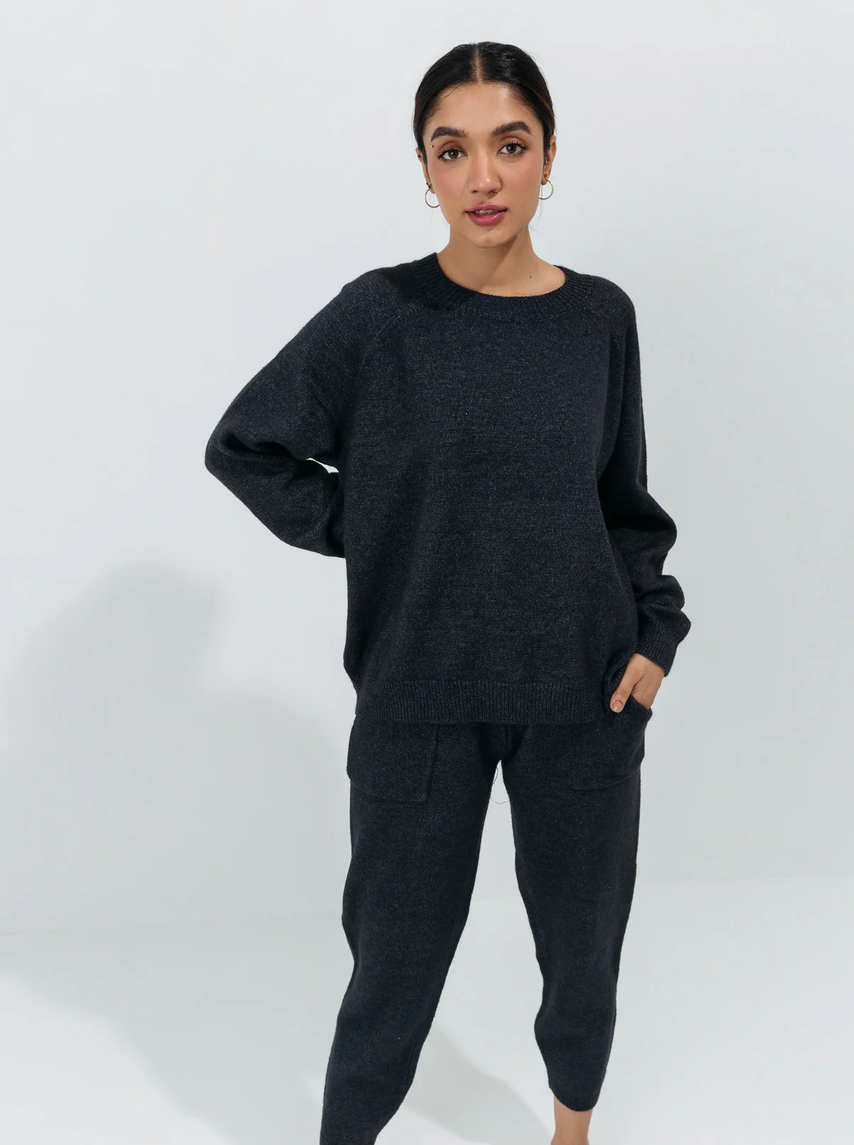 BLACK FLAT KNIT CO-ORD SET - Image 2