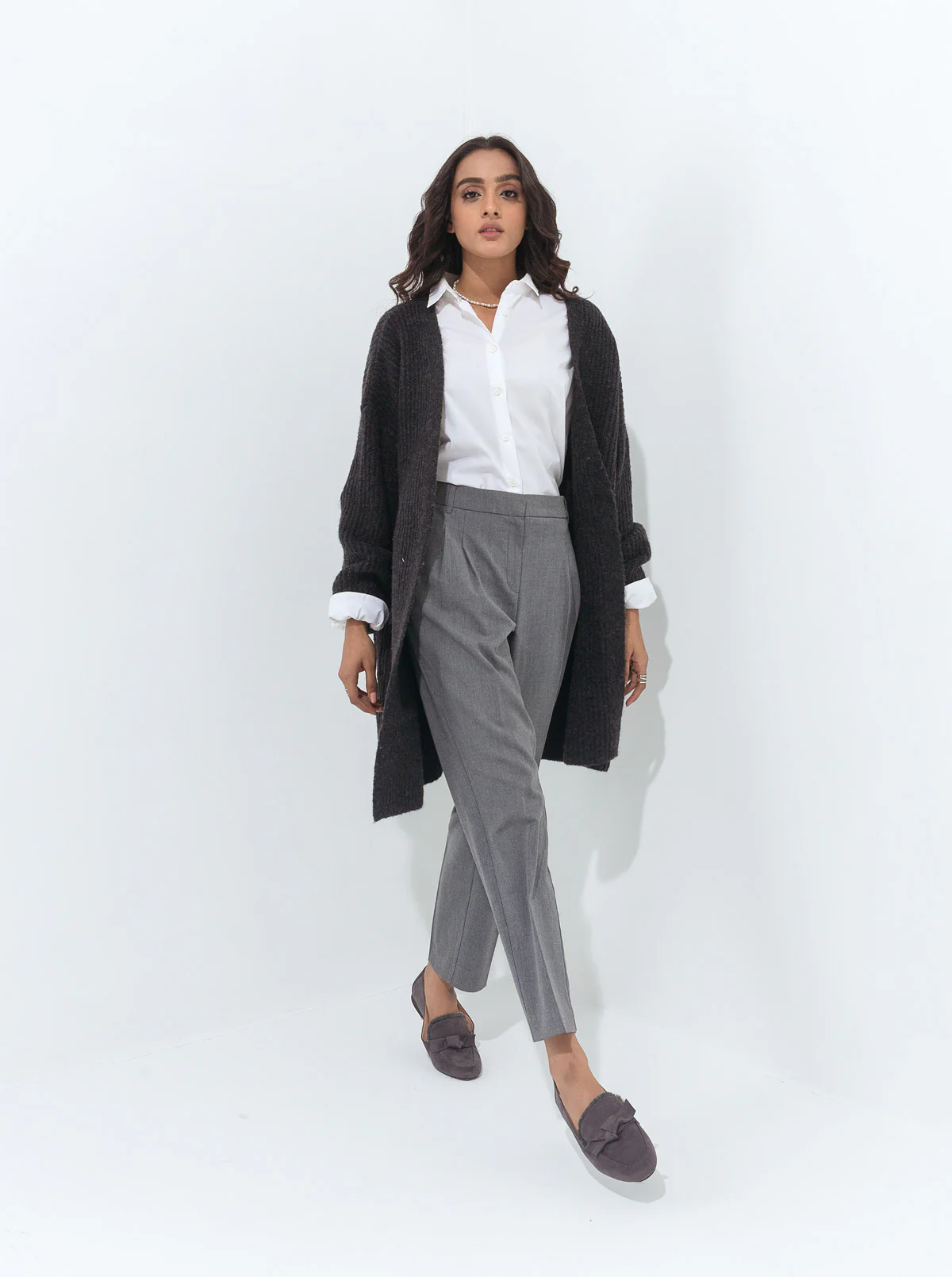 DARK GRAY FUZZY RIB KNIT SHRUG - Image 2