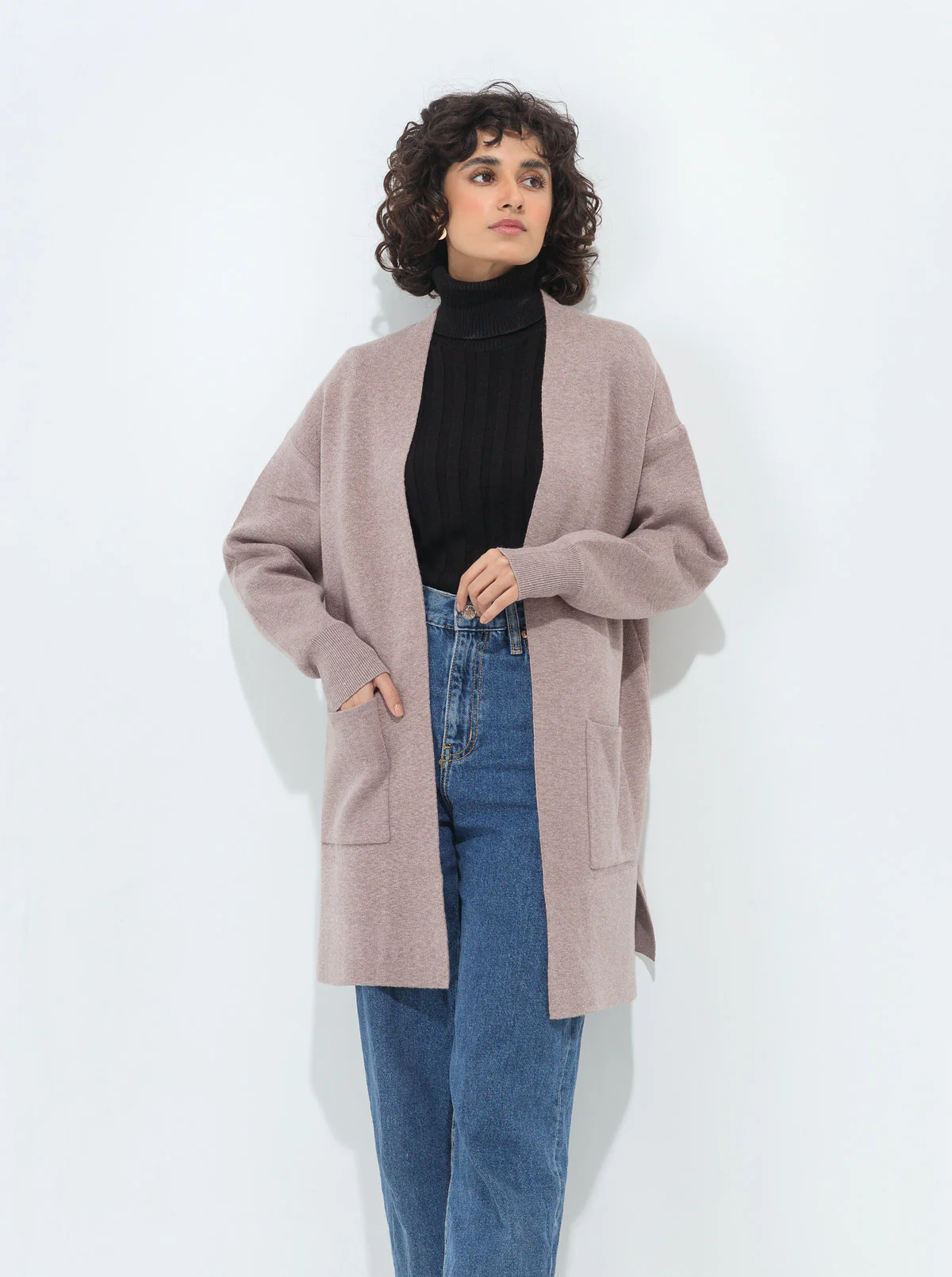 BEIGE POCKET LONG SHRUG - Image 3