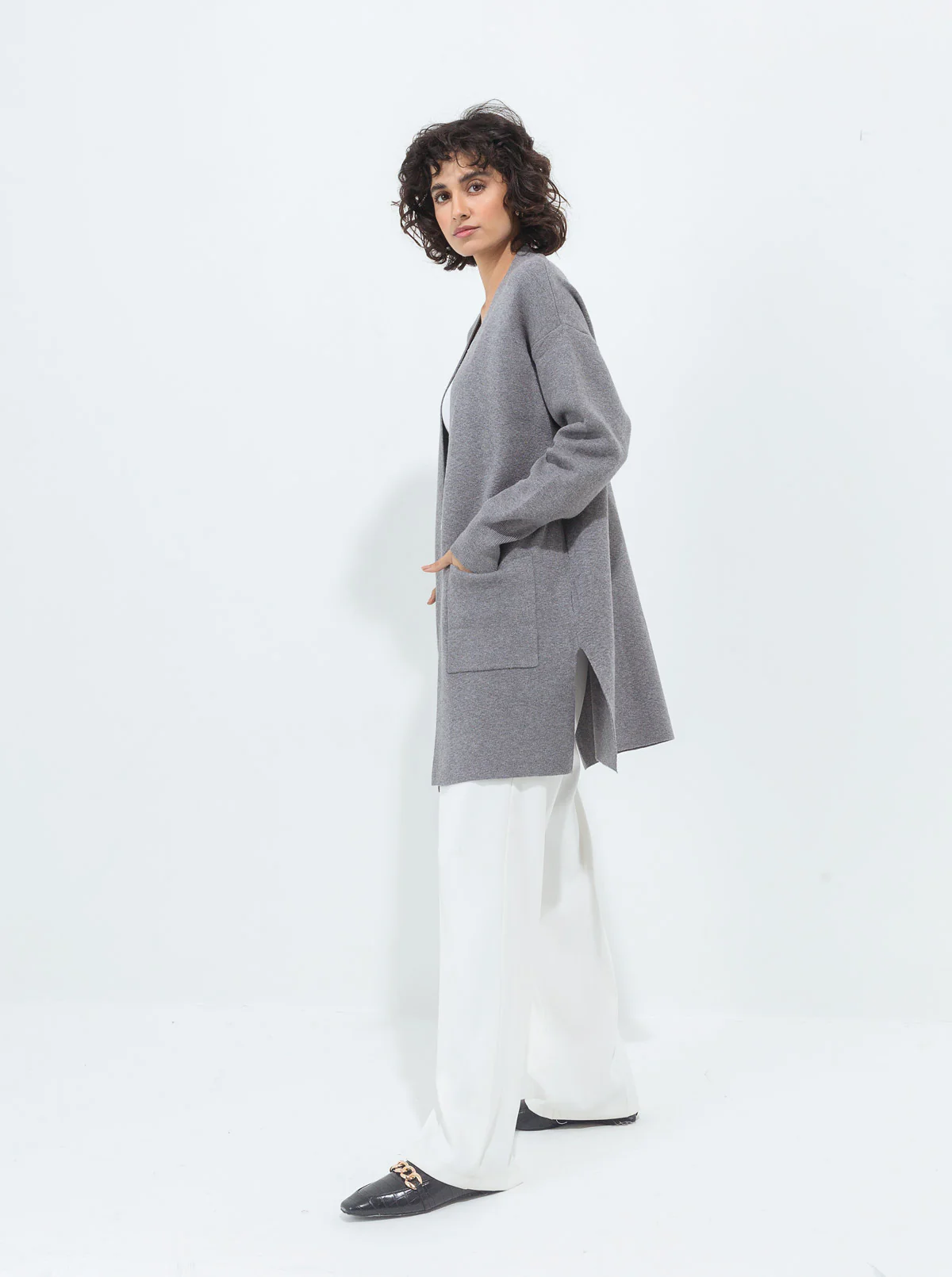 GRAY POCKET LONG SHRUG - Image 2