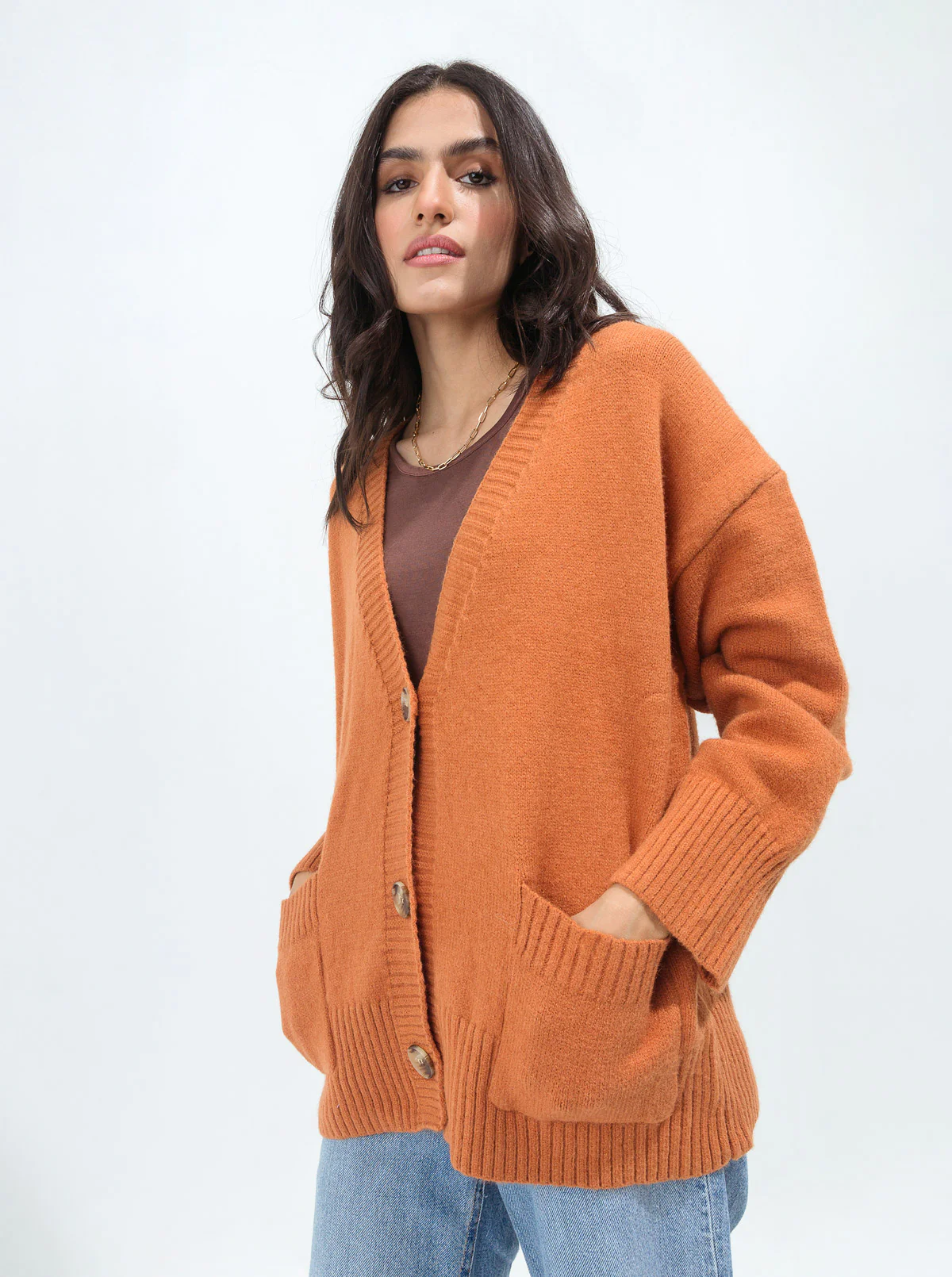DULL ORANGE OVERSIZED POCKET CARDIGAN - Image 2