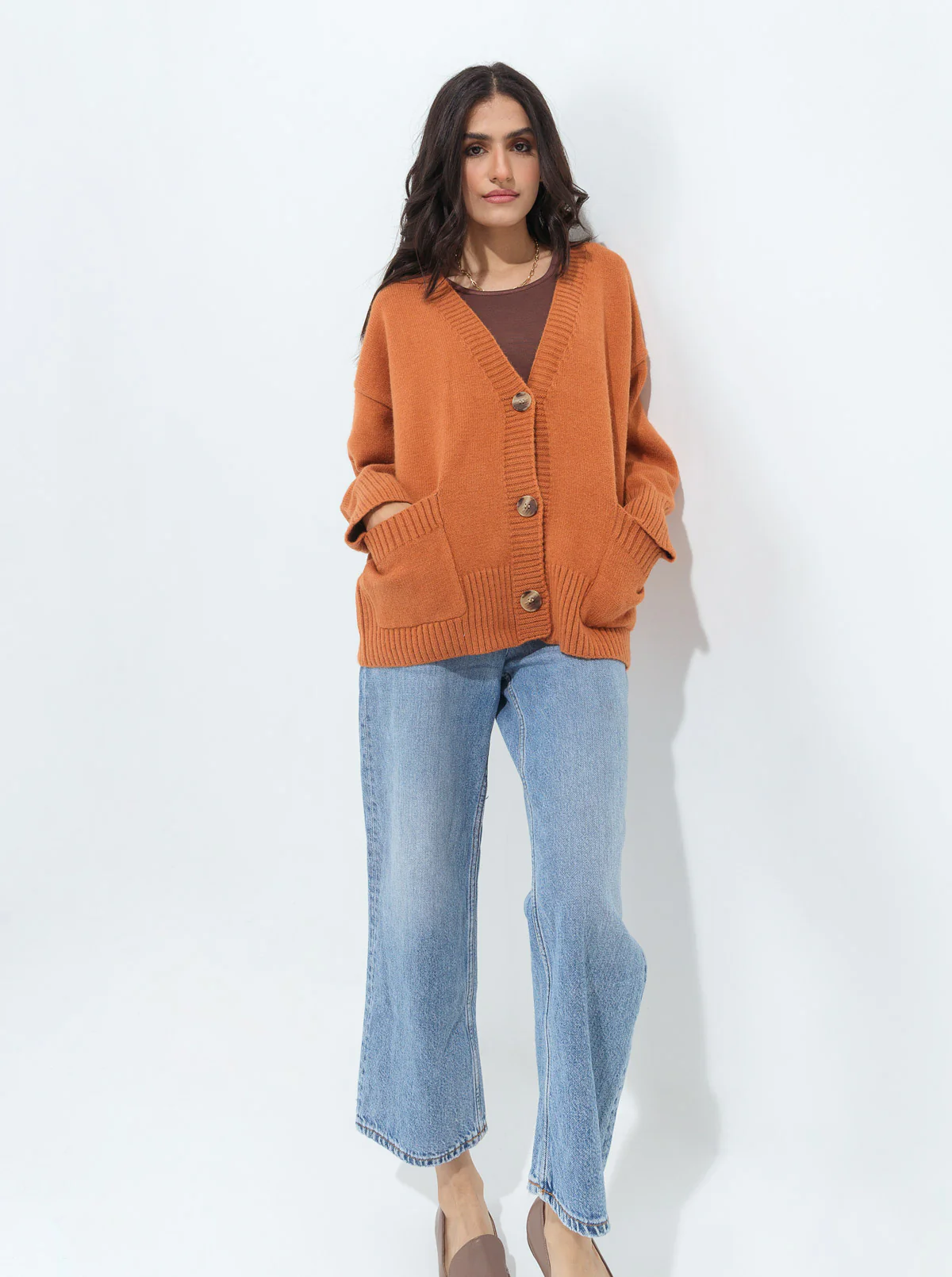 DULL ORANGE OVERSIZED POCKET CARDIGAN - Image 3