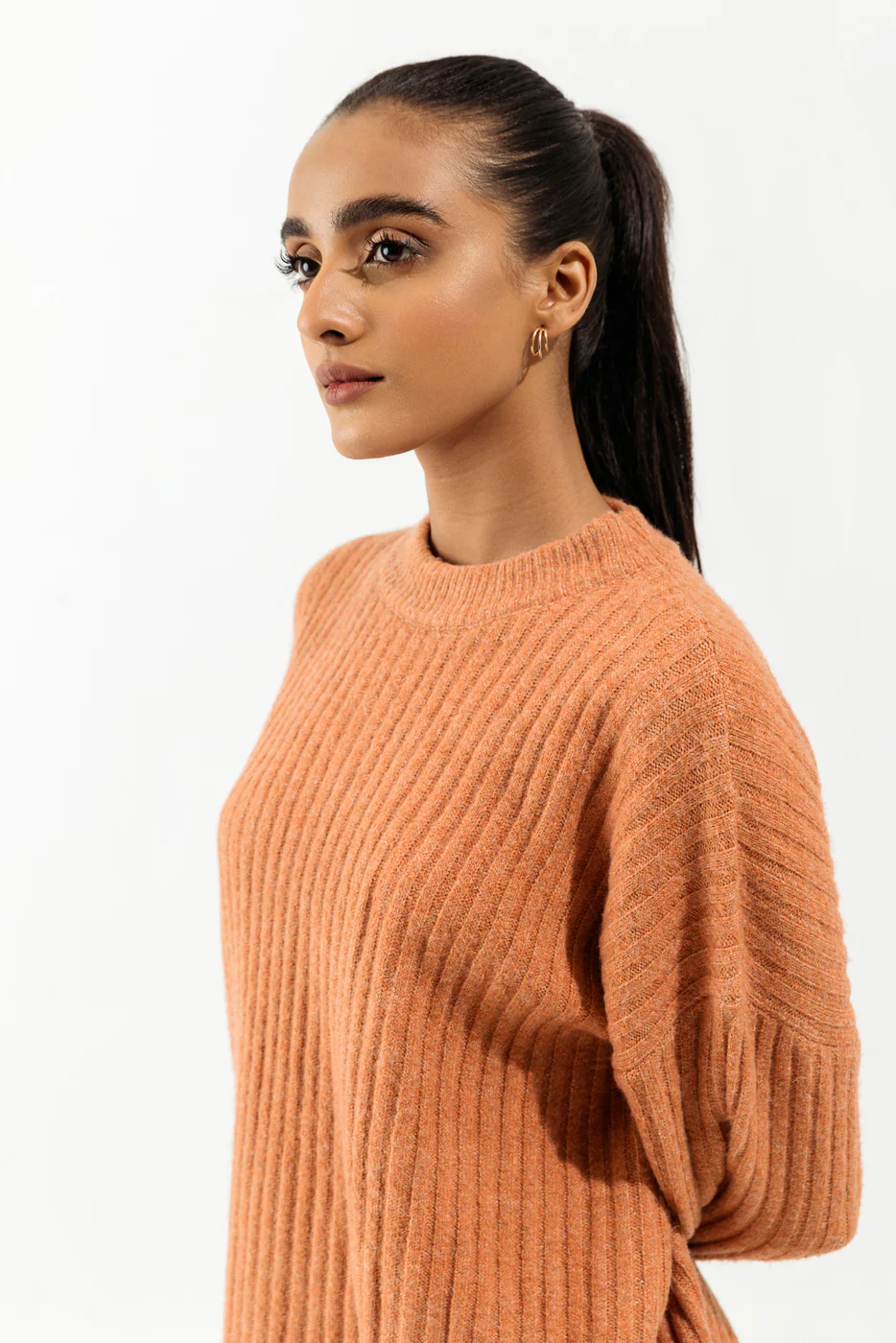 ORANGE RIB KNIT PULLOVER SWEATER - Image 2