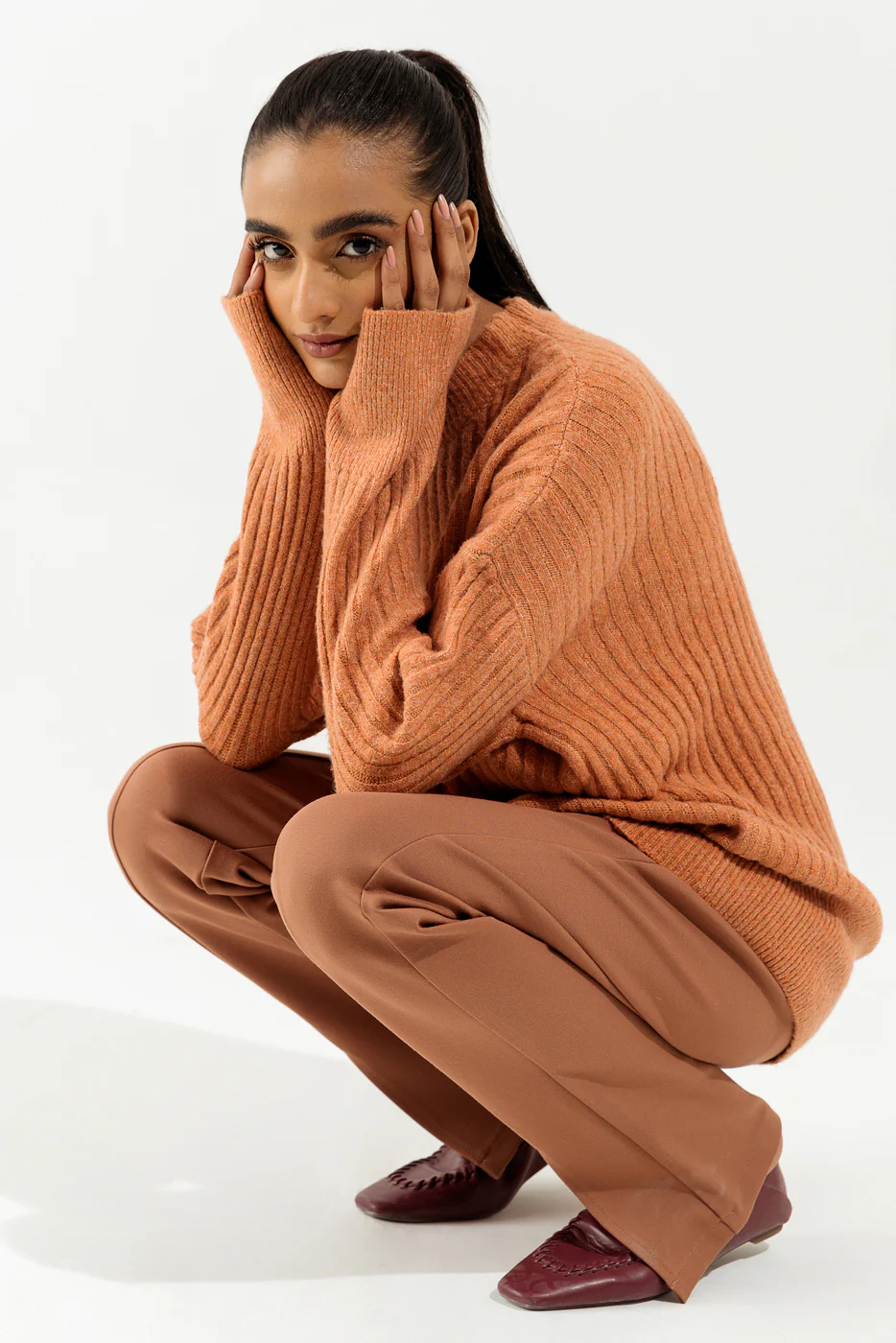 ORANGE RIB KNIT PULLOVER SWEATER - Image 4