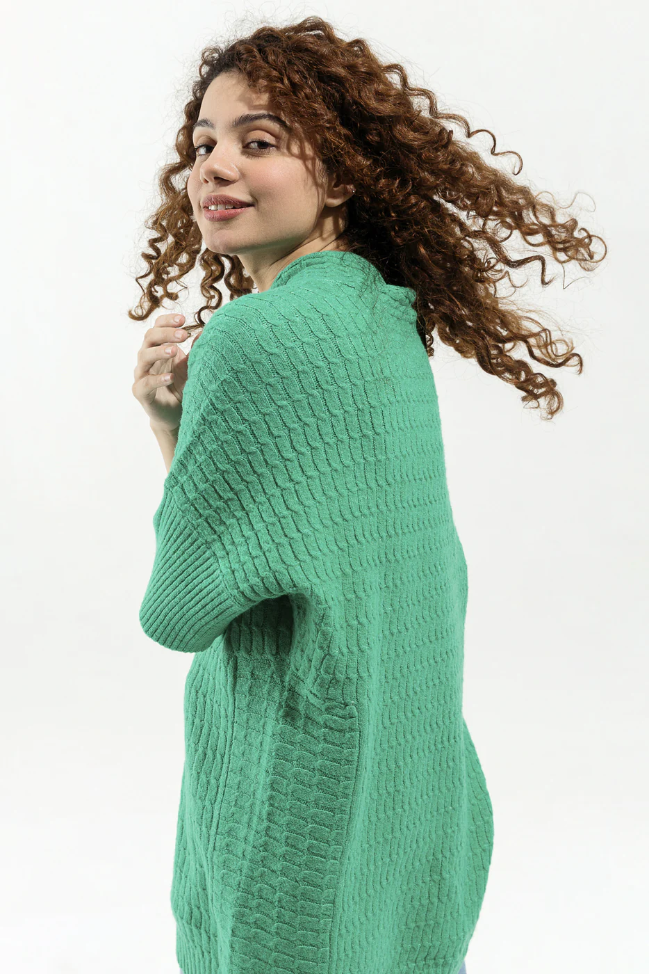 GREEN OVERLAPPED NECKLINE SWEATER - Image 3