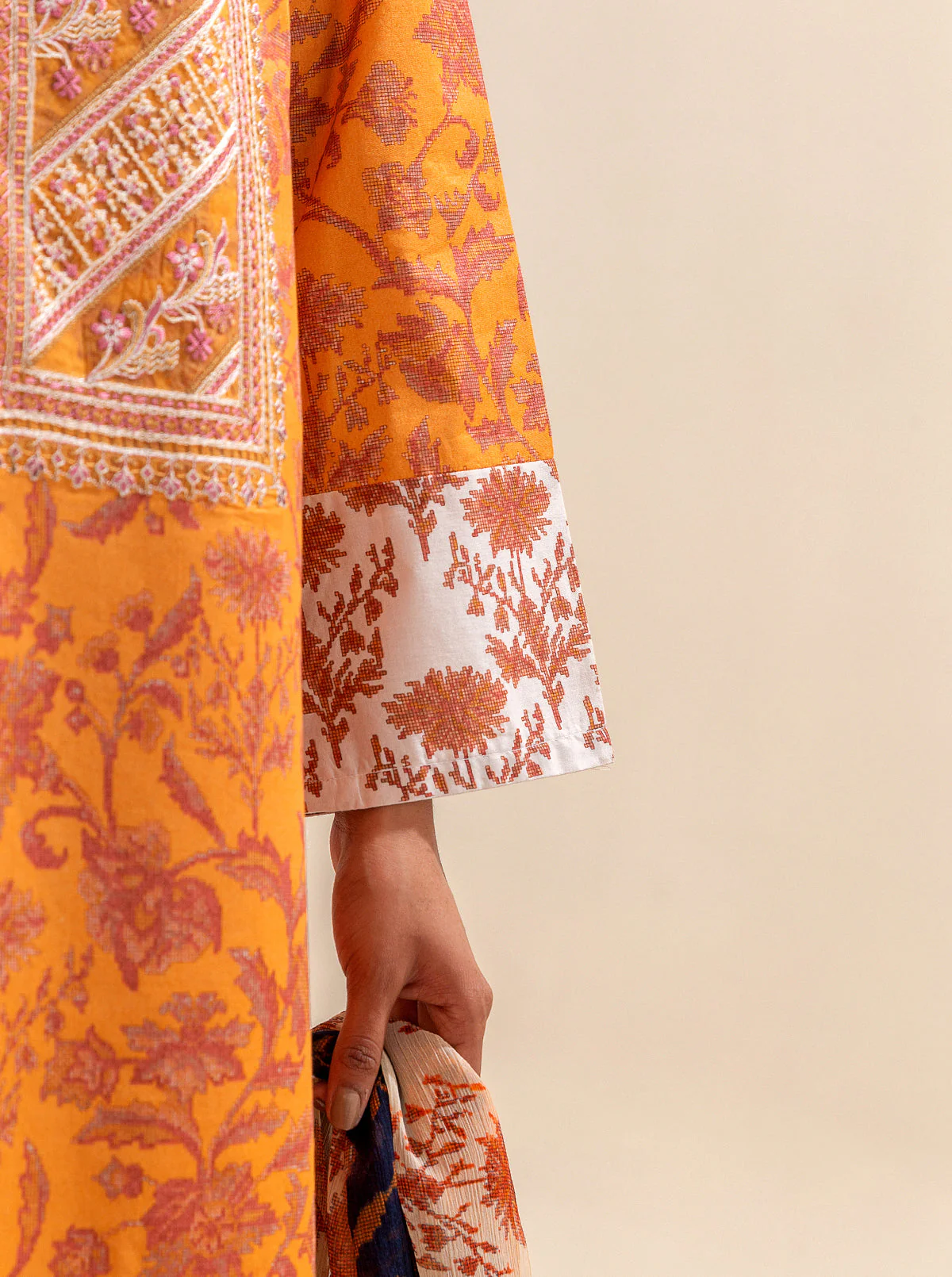 3 PIECE EMBROIDERED LAWN SUIT-SUNRISE PEACH (UNSTITCHED) - Image 3