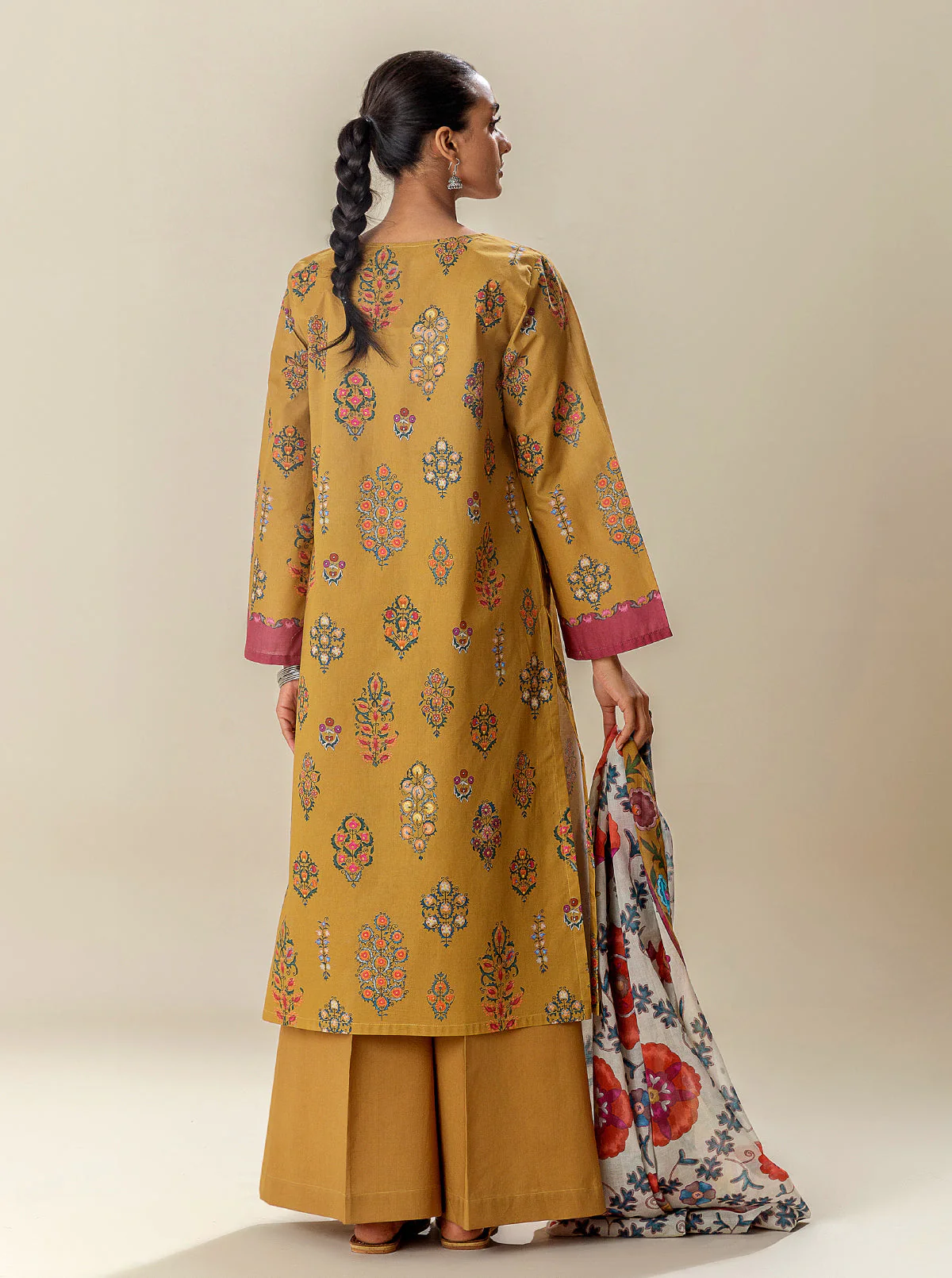 2 PIECE PRINTED SUIT-OBSCURE OCHRE (UNSTITCHED) - Image 4