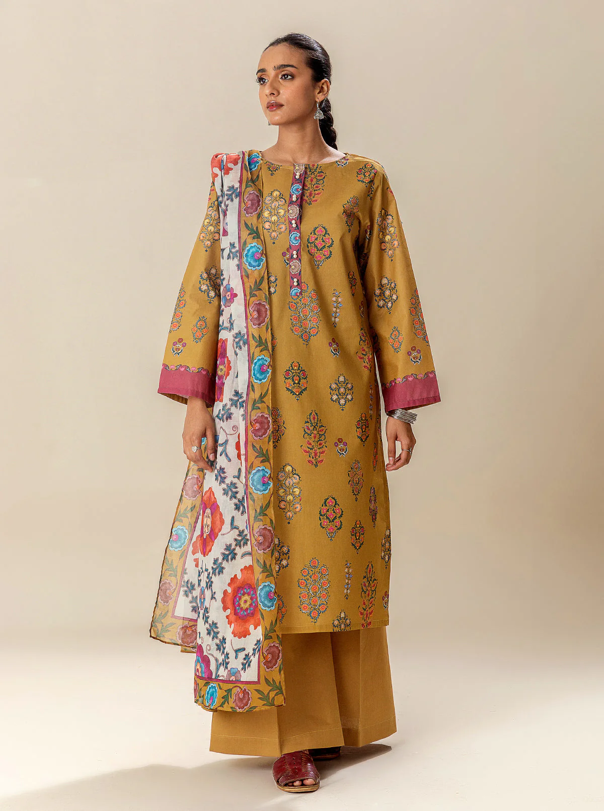 2 PIECE PRINTED SUIT-OBSCURE OCHRE (UNSTITCHED) - Image 6