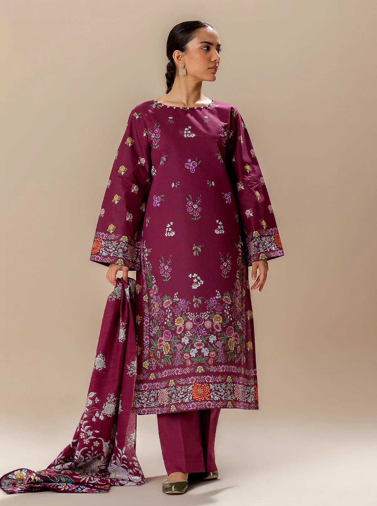 3 PIECE PRINTED LAWN SUIT-BLOOD MOON (UNSTITCHED) - Image 3