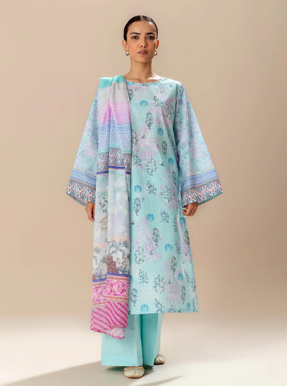 3 PIECE PRINTED LAWN SUIT-BLUEFALLS BAY (UNSTITCHED) - Image 2