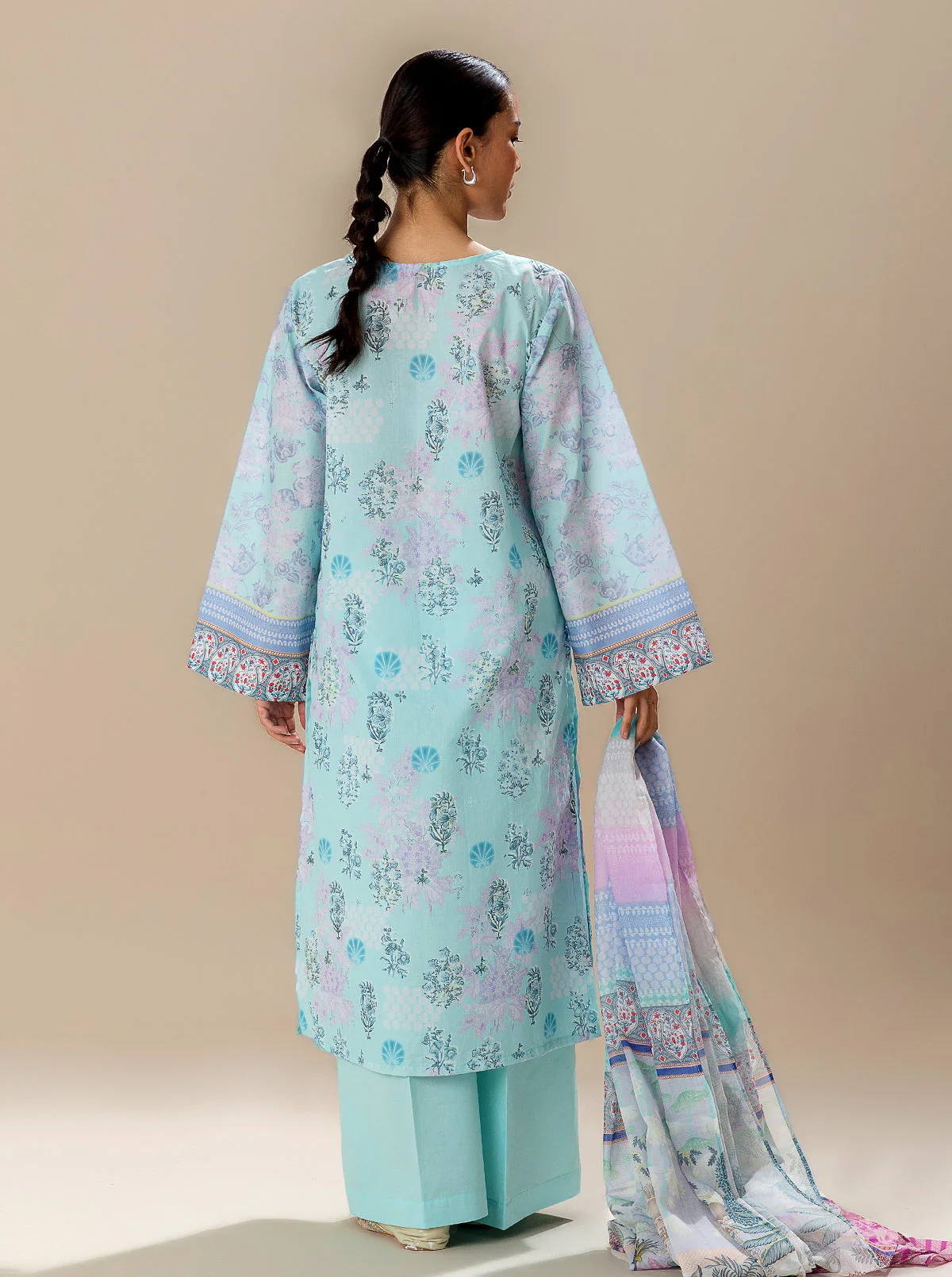 3 PIECE PRINTED LAWN SUIT-BLUEFALLS BAY (UNSTITCHED) - Image 4