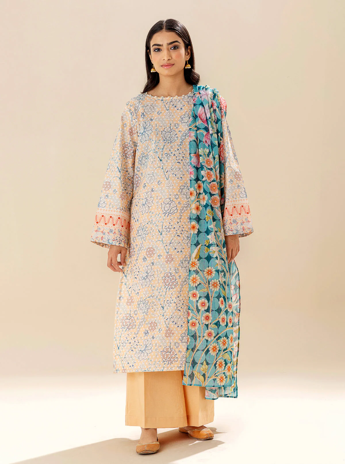 3 PIECE PRINTED LAWN SUIT - PEACHY SENSE (UNSTITCHED) - Image 2