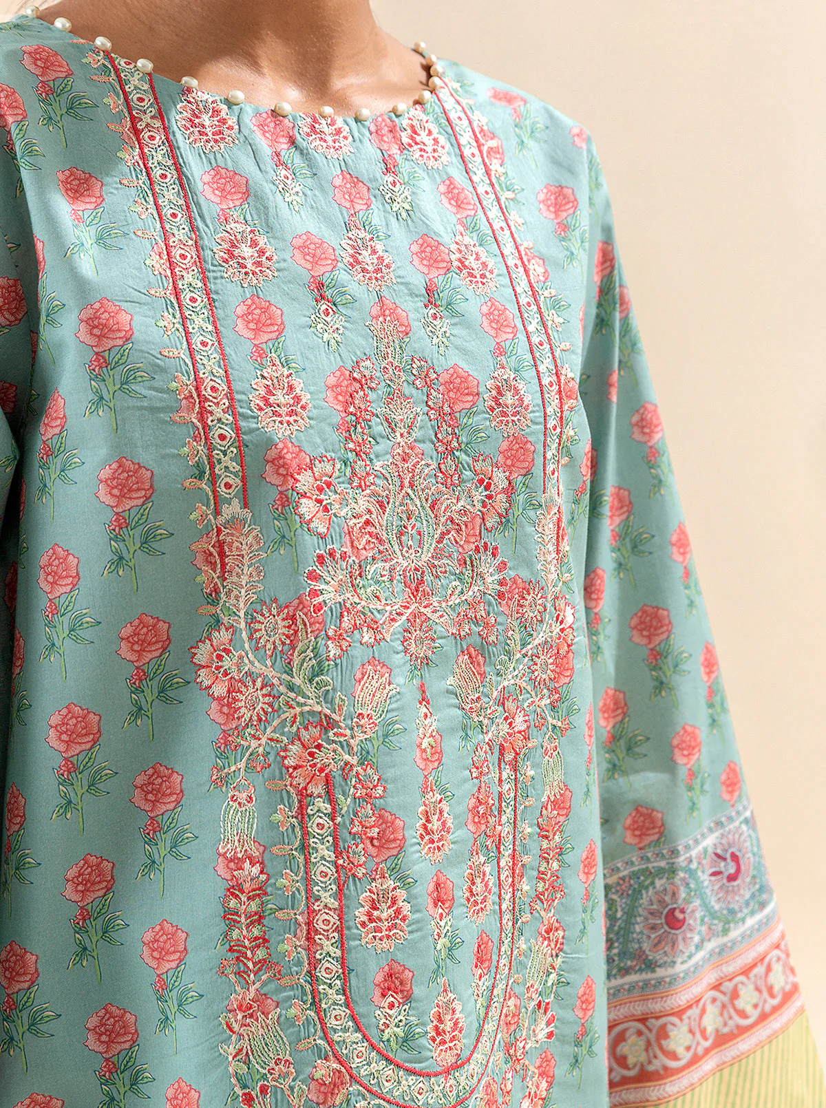 3 PIECE EMBROIDERED LAWN SUIT-SEA CORAL (UNSTITCHED) - Image 4