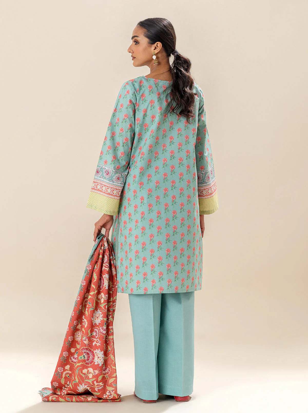 3 PIECE EMBROIDERED LAWN SUIT-SEA CORAL (UNSTITCHED) - Image 5