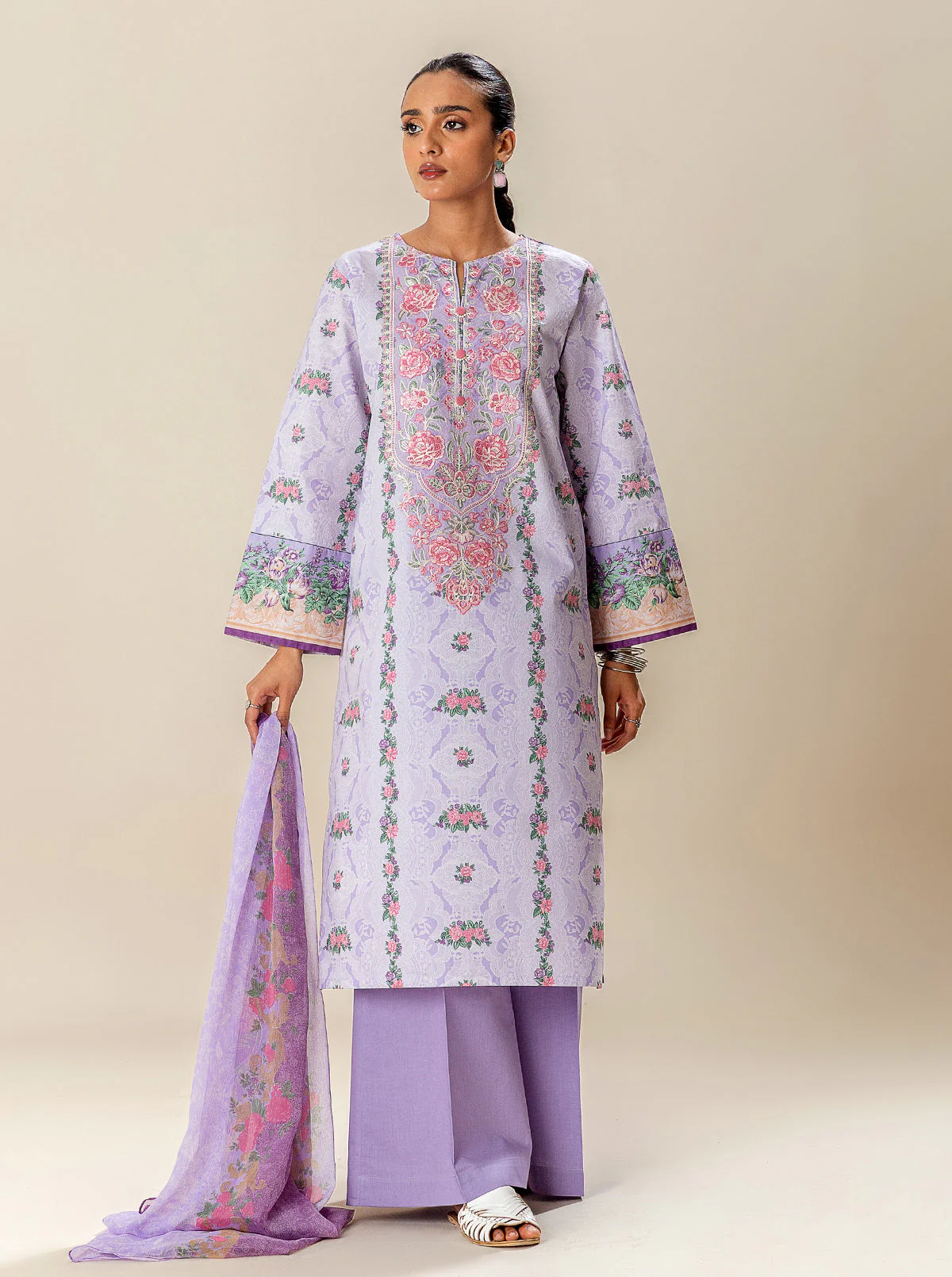 3 PIECE EMBROIDERED SUIT-LILAC FANTASY (UNSTITCHED) - Image 5