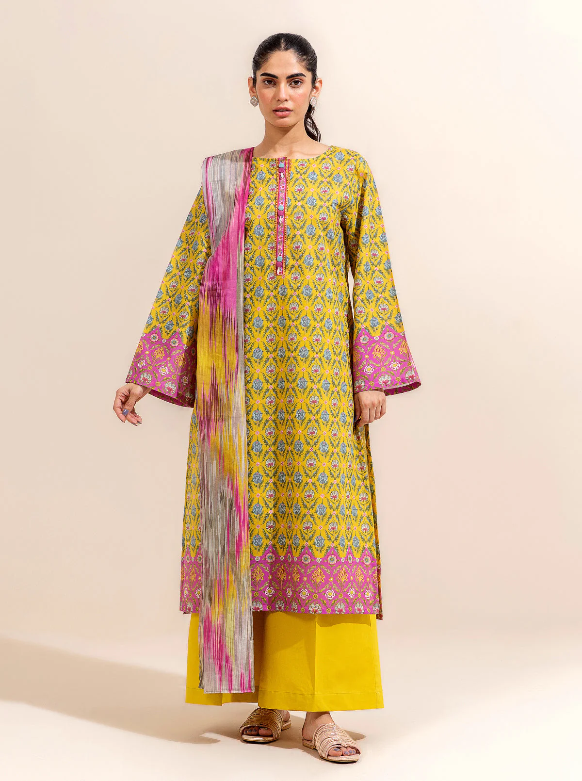 3 PIECE PRINTED LAWN-CANDY SAND (UNSTITCHED) - Image 2