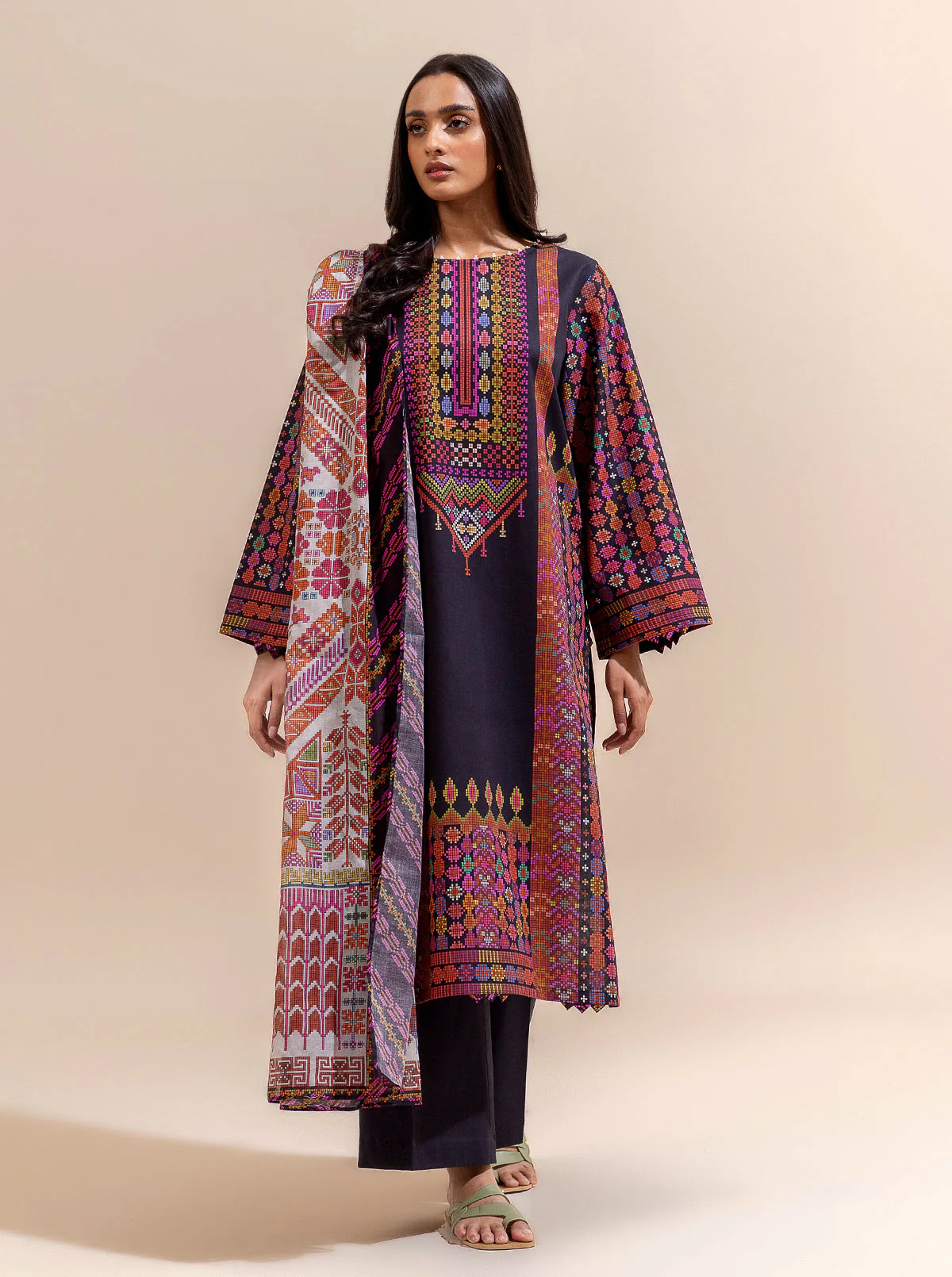 3 PIECE PRINTED LAWN SUIT-KNITTY GRITTY (UNSTITCHED) - Image 2