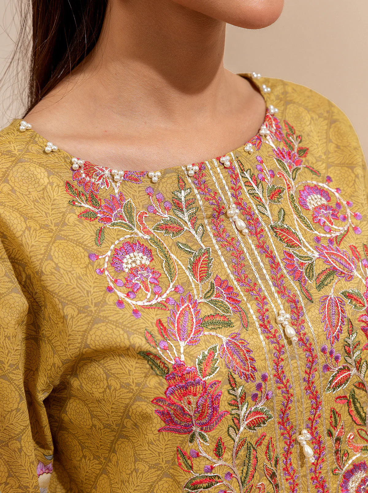 3 PIECE EMBROIDERED LAWN SUIT-SOMBRE SUN (UNSTITCHED) - Image 5