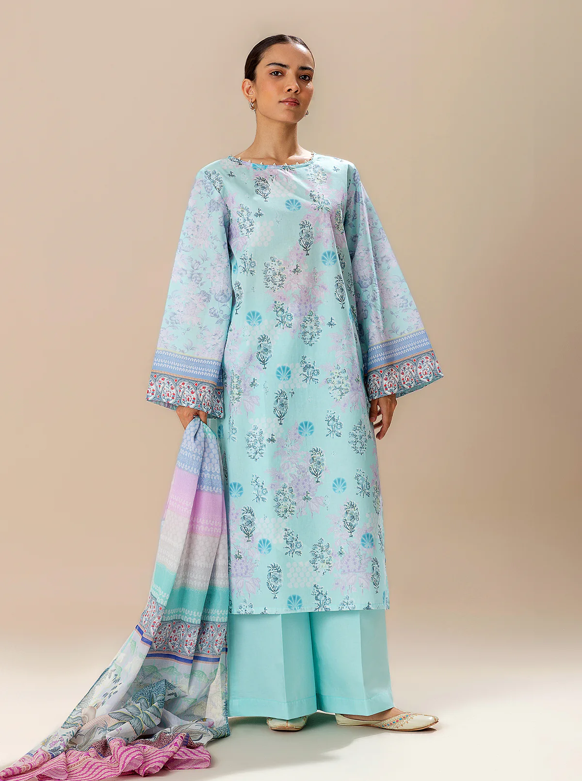 2 PIECE PRINTED LAWN SUIT-BLUEFALLS BAY (UNSTITCHED) - Image 3