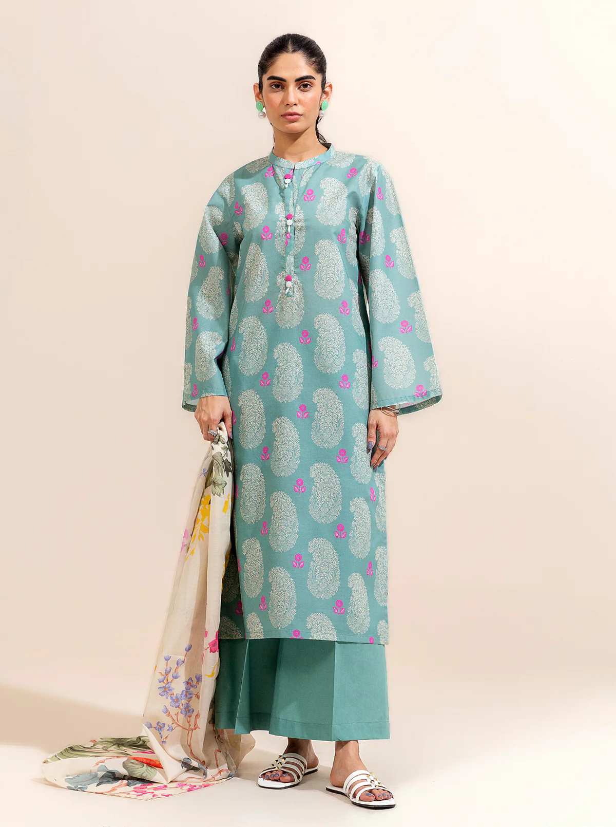 2 PIECE PRINTED LAWN SUIT-SEA SOUL (UNSTITCHED) - Image 3