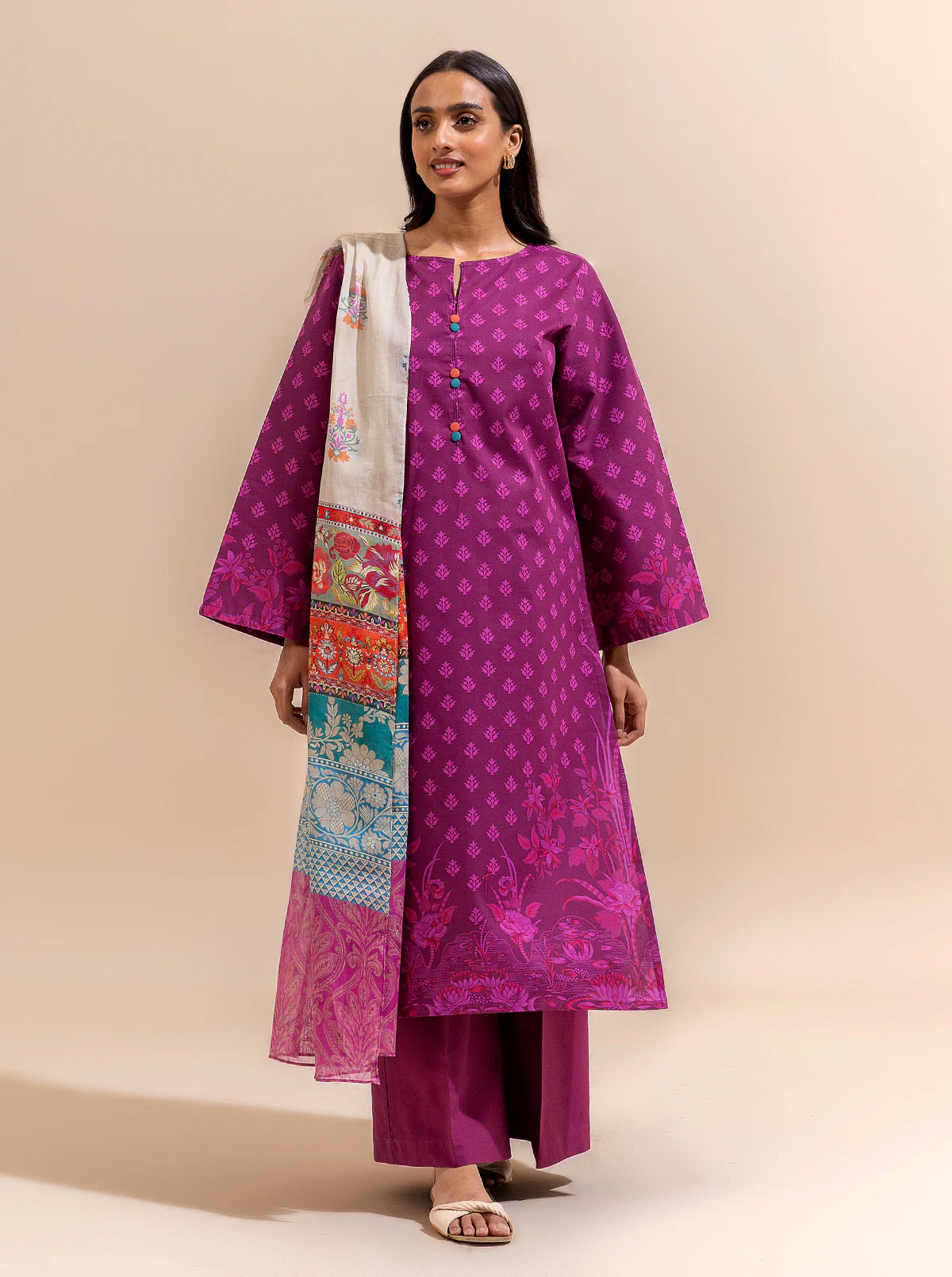 2 PIECE PRINTED LAWN SUIT-MAGENTA MYSTERY (UNSTITCHED) - Image 2
