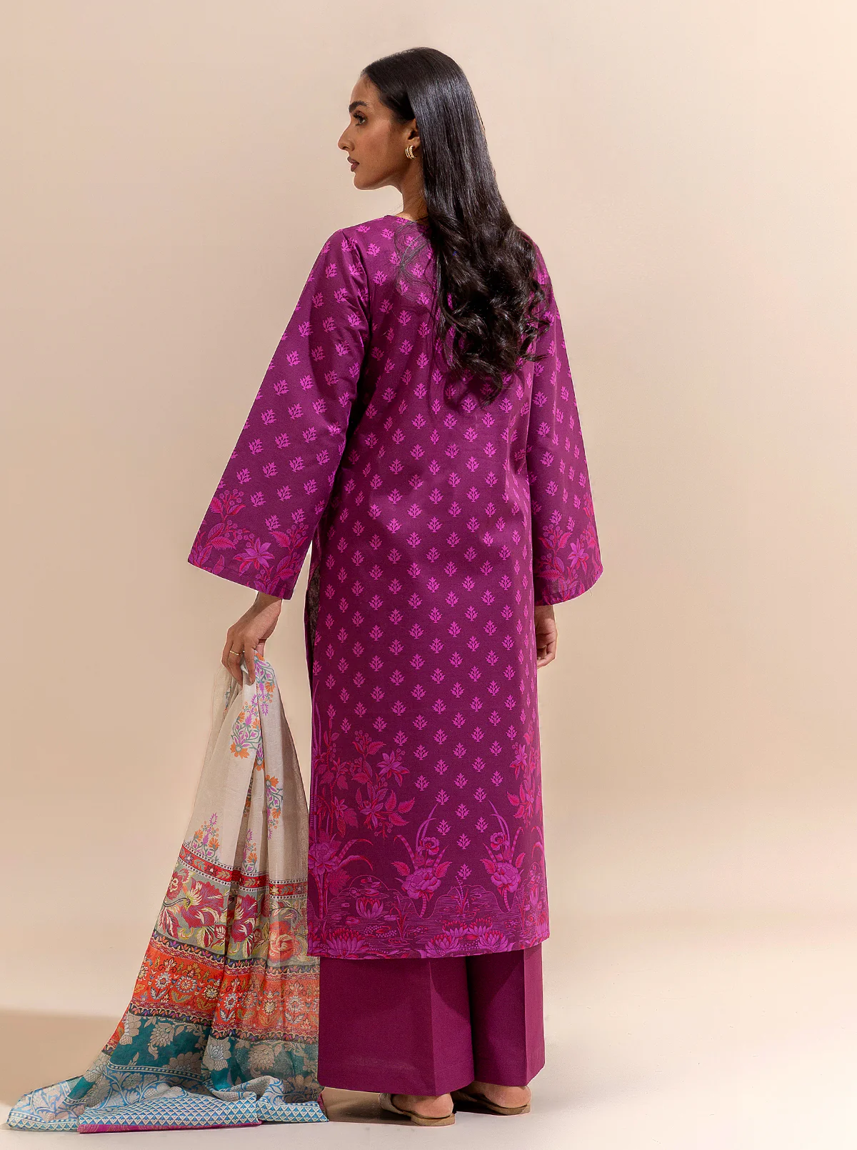 2 PIECE PRINTED LAWN SUIT-MAGENTA MYSTERY (UNSTITCHED) - Image 4