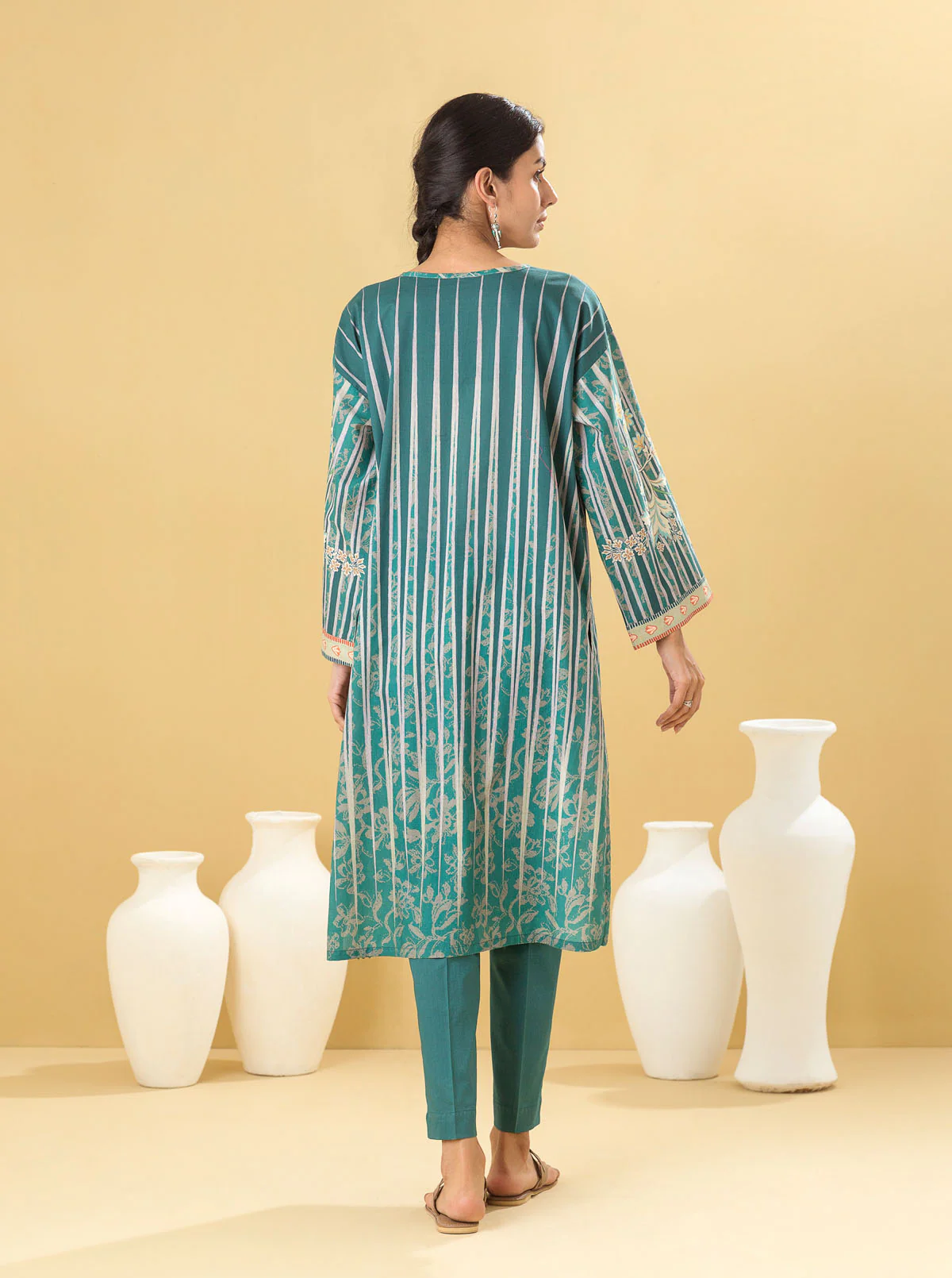 1 PIECE - PRINTED LAWN SHIRT - TEAL QUARTZ - Image 4