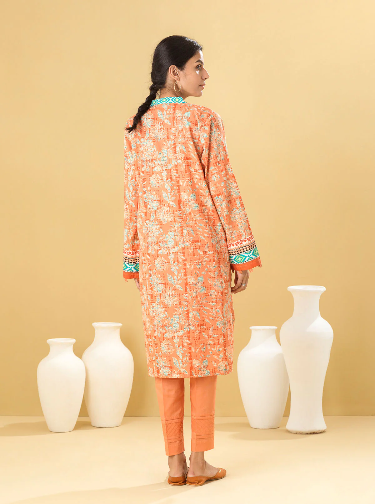 2 PIECE - PRINTED LAWN SUIT - AMBER TONES - Image 4