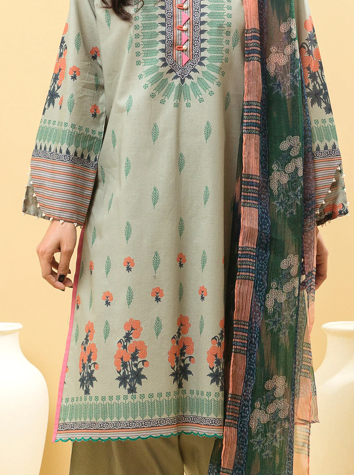 2 PIECE - PRINTED LAWN SUIT - SPRING JADE - Image 2
