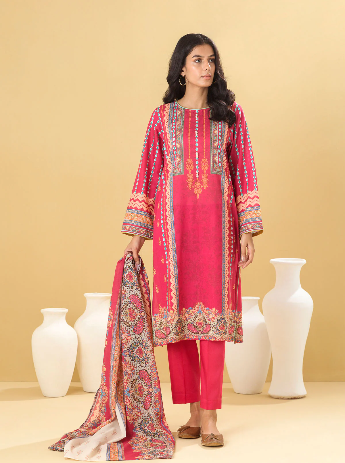 3 PIECE - PRINTED LAWN SUIT - FUCHSIA GLEAM - Image 3