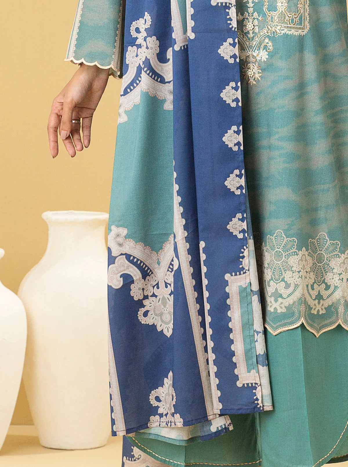 3 PIECE - EMBROIDERED LAWN SUIT - GEMSTONE TEAL - Image 2