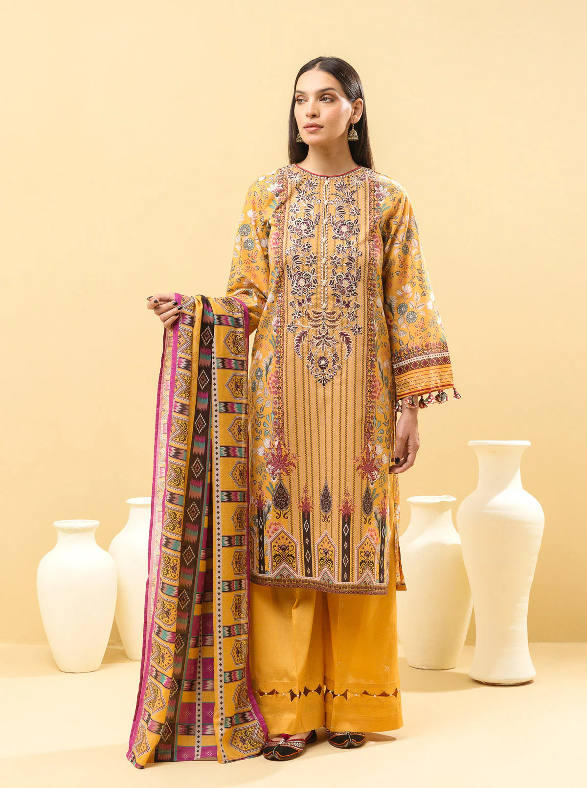 3 PIECE - EMBROIDERED LAWN SUIT - FLORAL VISTA - Image 4