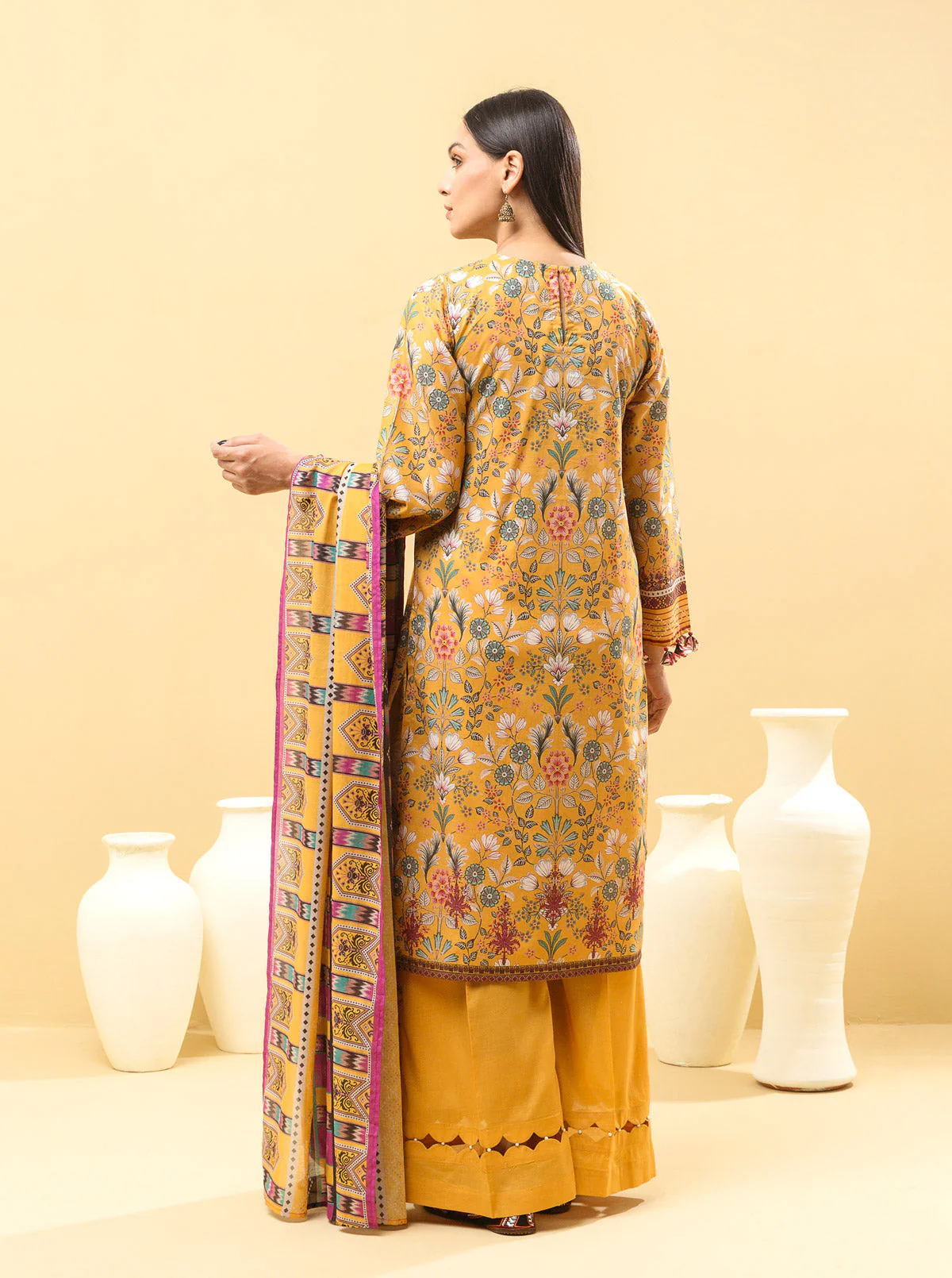 3 PIECE - EMBROIDERED LAWN SUIT - FLORAL VISTA - Image 6