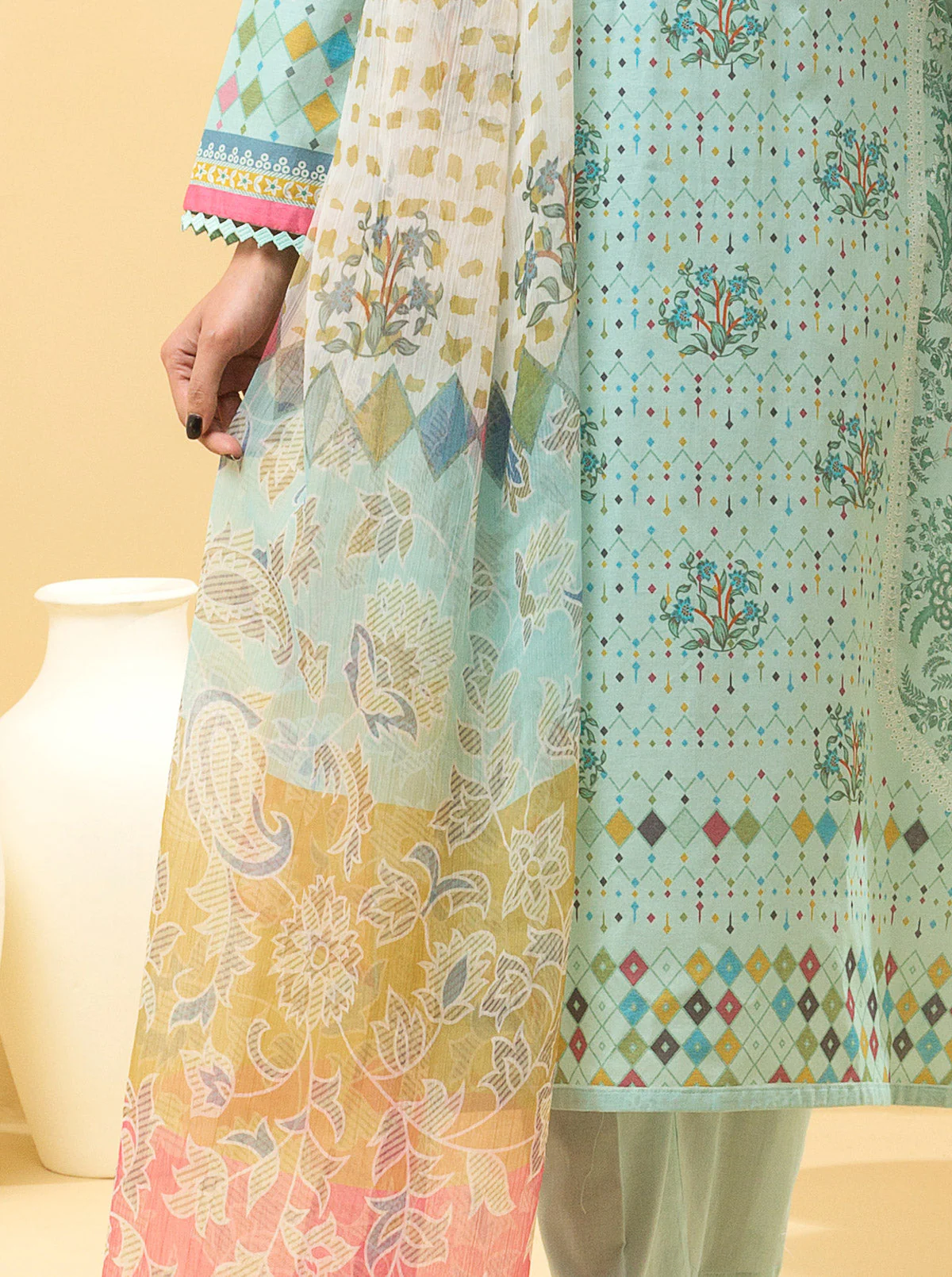 3 PIECE - PRINTED LAWN SUIT - SUMMER LRIDESCENT - Image 2