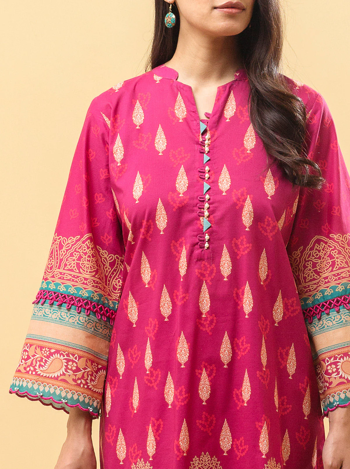 3 PIECE - PRINTED LAWN SUIT - LUXE FUCHSIA - Image 5