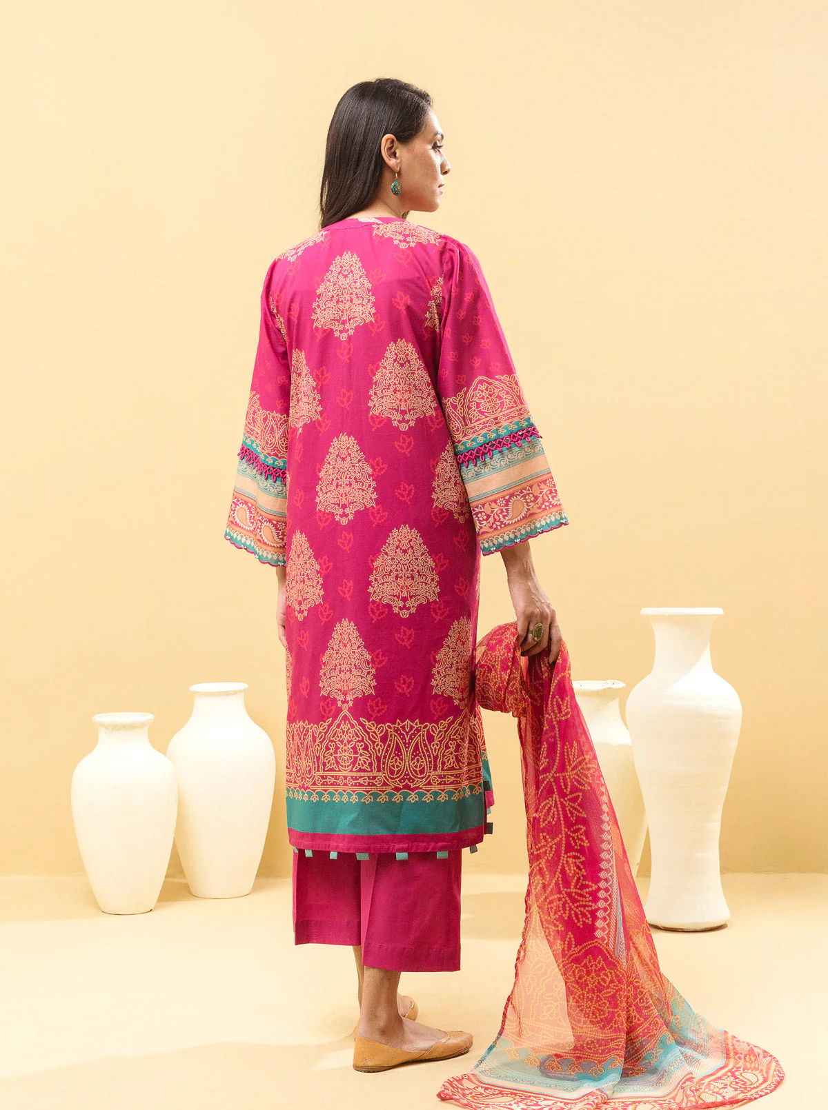 3 PIECE - PRINTED LAWN SUIT - LUXE FUCHSIA - Image 6
