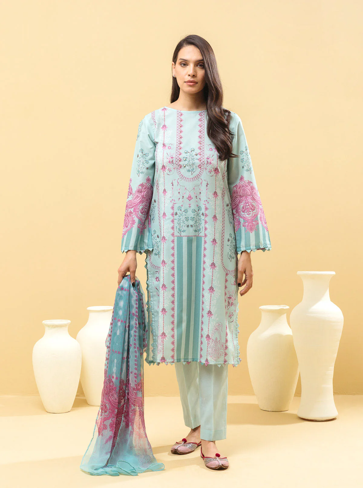 3 PIECE - PRINTED LAWN SUIT - ICY MIST - Image 3
