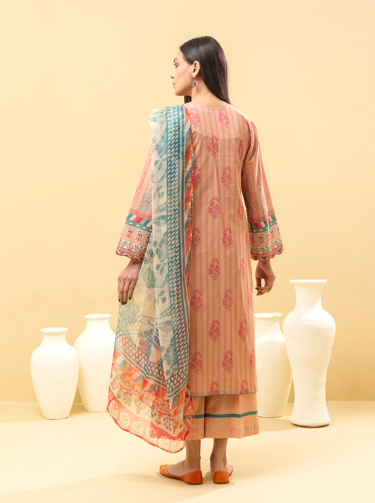 3 PIECE - PRINTED LAWN SUIT - PEACHY BLUSH - Image 7