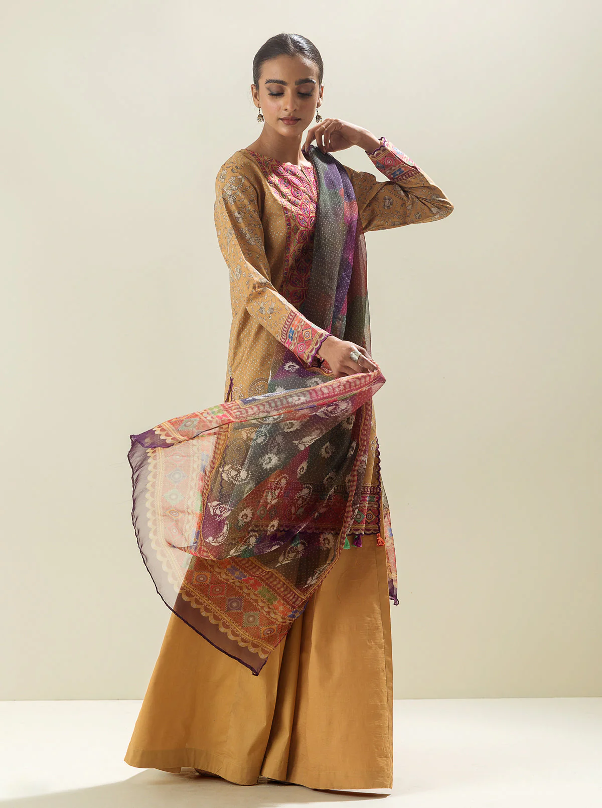 3 PIECE - EMBROIDERED LAWN SUIT - TRIBAL DAWN - Image 3