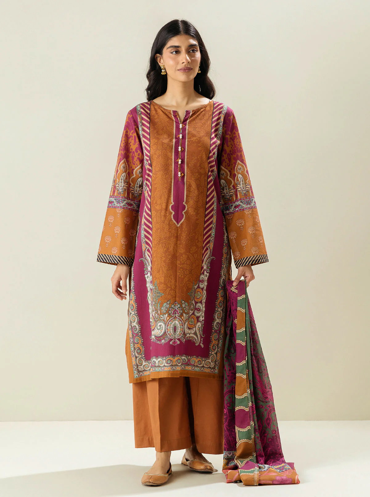 3 PIECE - PRINTED LAWN SUIT - SUNSET OBLIVION - Image 2