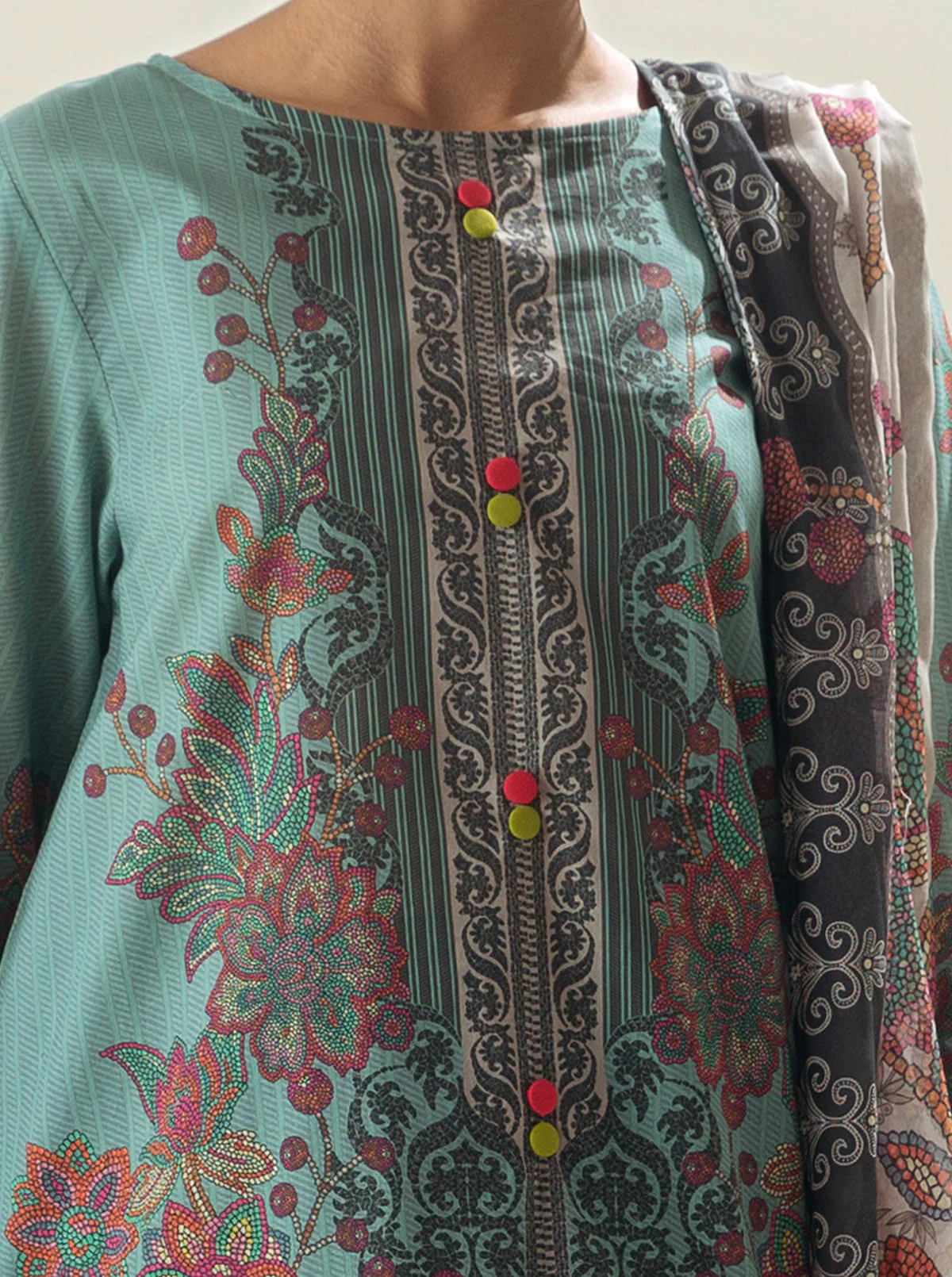 3 PIECE - PRINTED LAWN SUIT - DAZZLING MOSAICS - Image 2