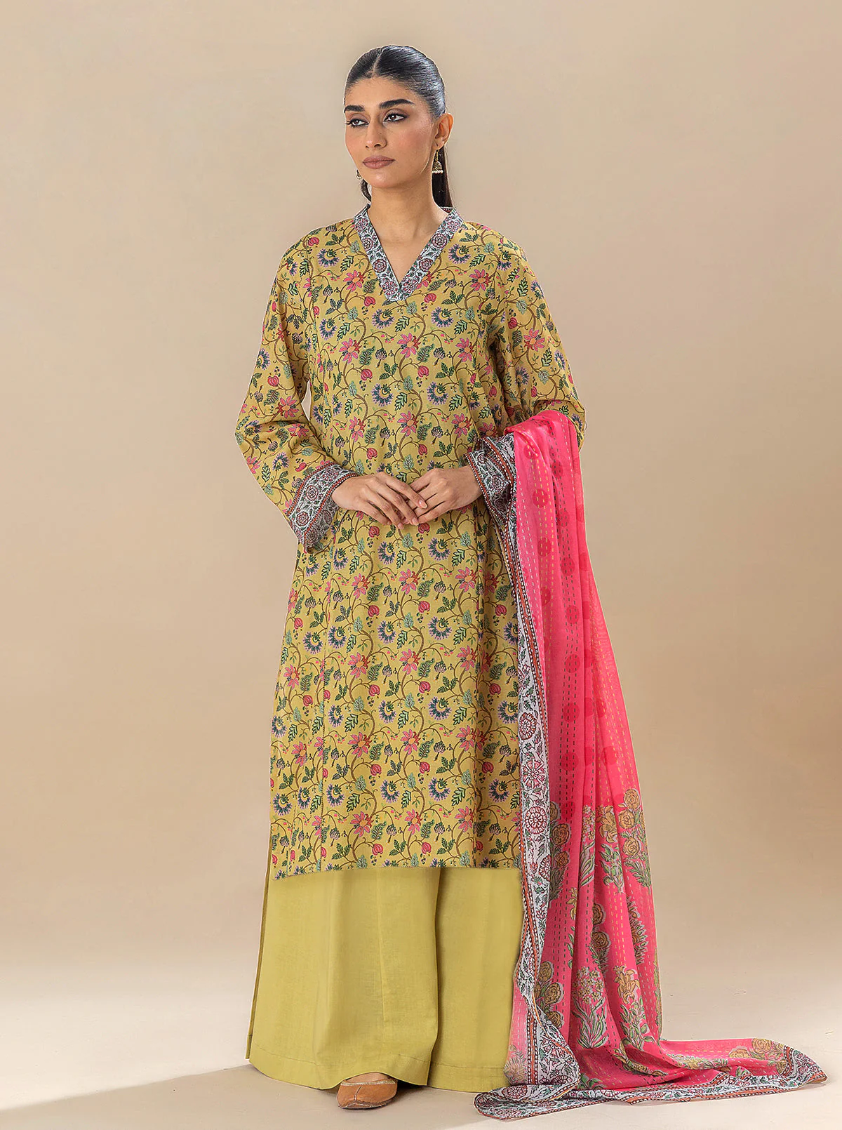 2 PIECE PRINTED LAWN SUIT-MELLOW YELLOW (UNSTITCHED) - Image 3