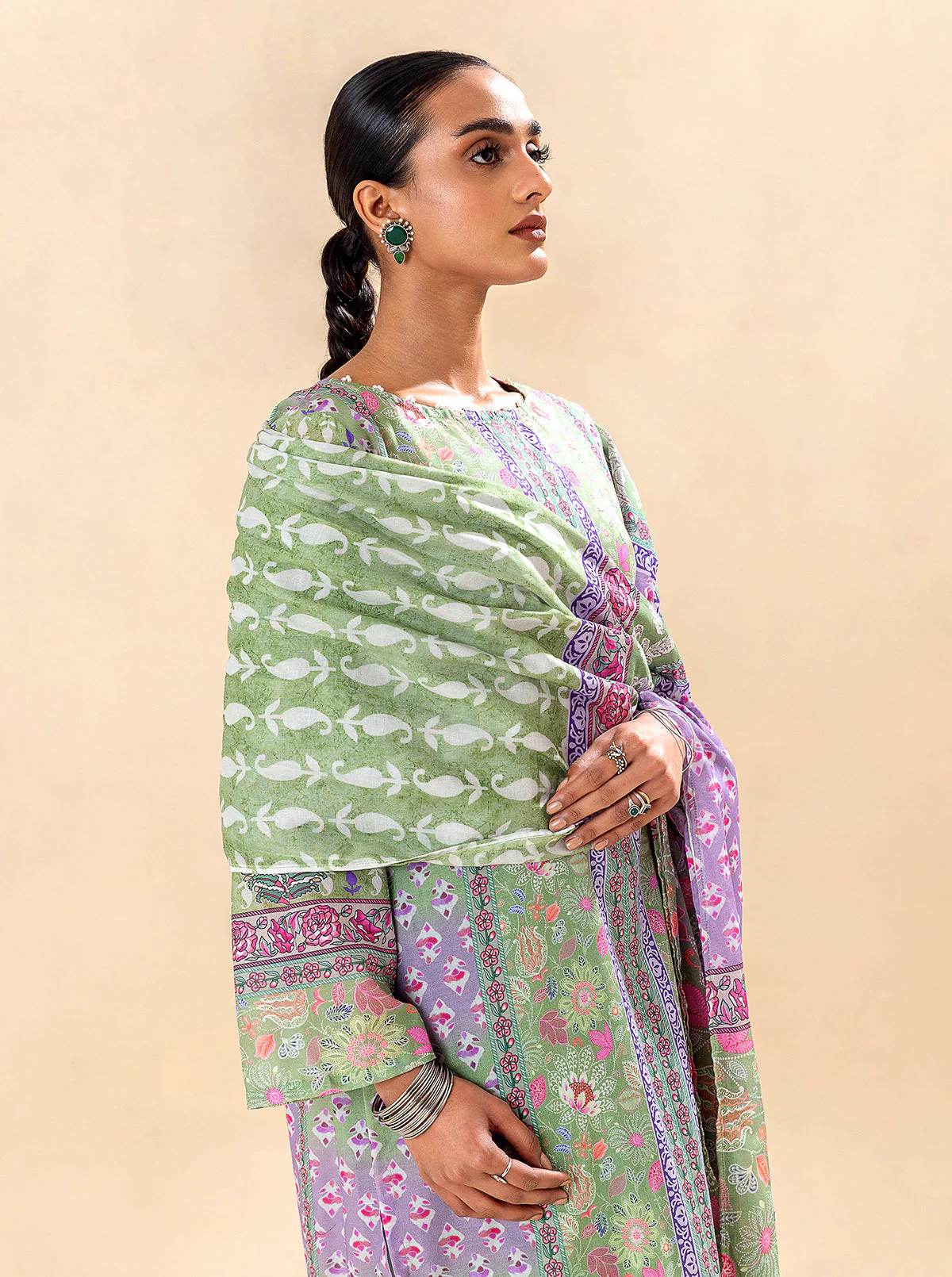 2 PIECE PRINTED LAWN SUIT-EVERGREEN AURA (UNSTITCHED)
