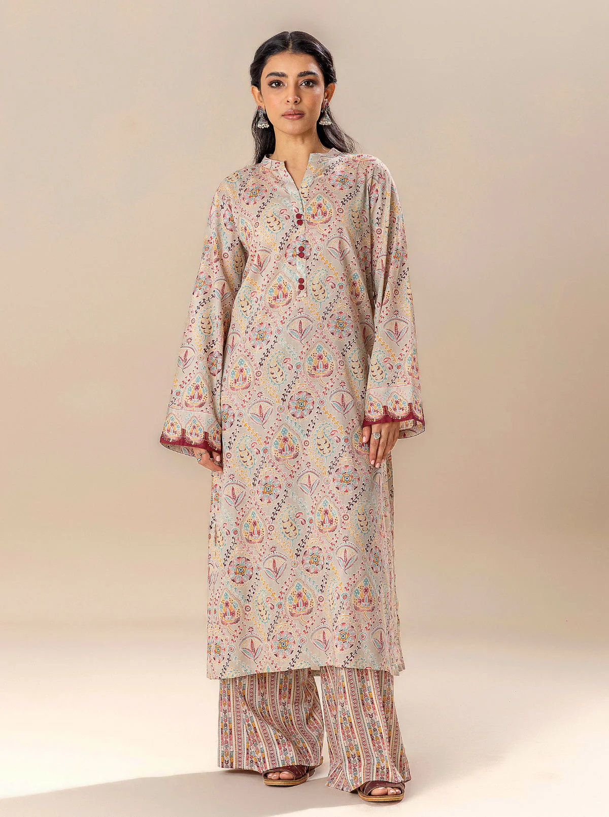 2 PIECE PRINTED LAWN SUIT-MEADOW MILK (UNSTITCHED) - Image 5