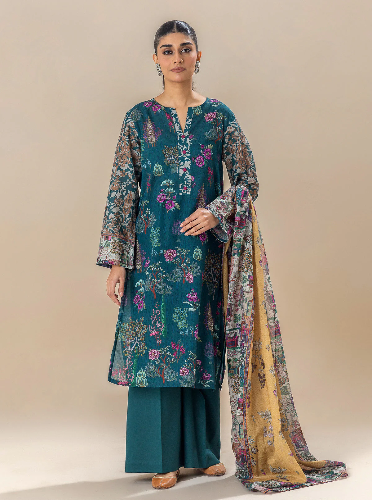 3 PIECE PRINTED LAWN SUIT-SERENITY GREENS (UNSTITCHED) - Image 6